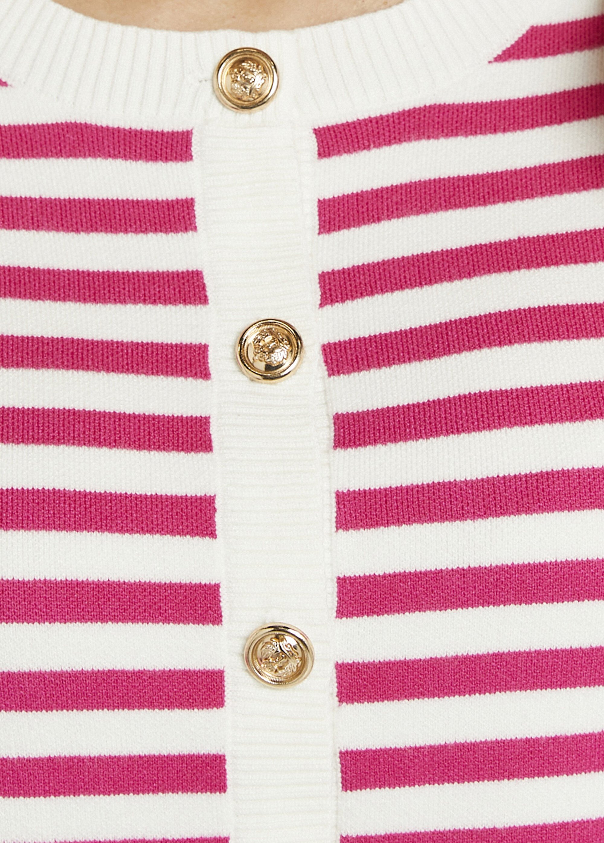 Gilet cardigan court col rond rayé boutonné