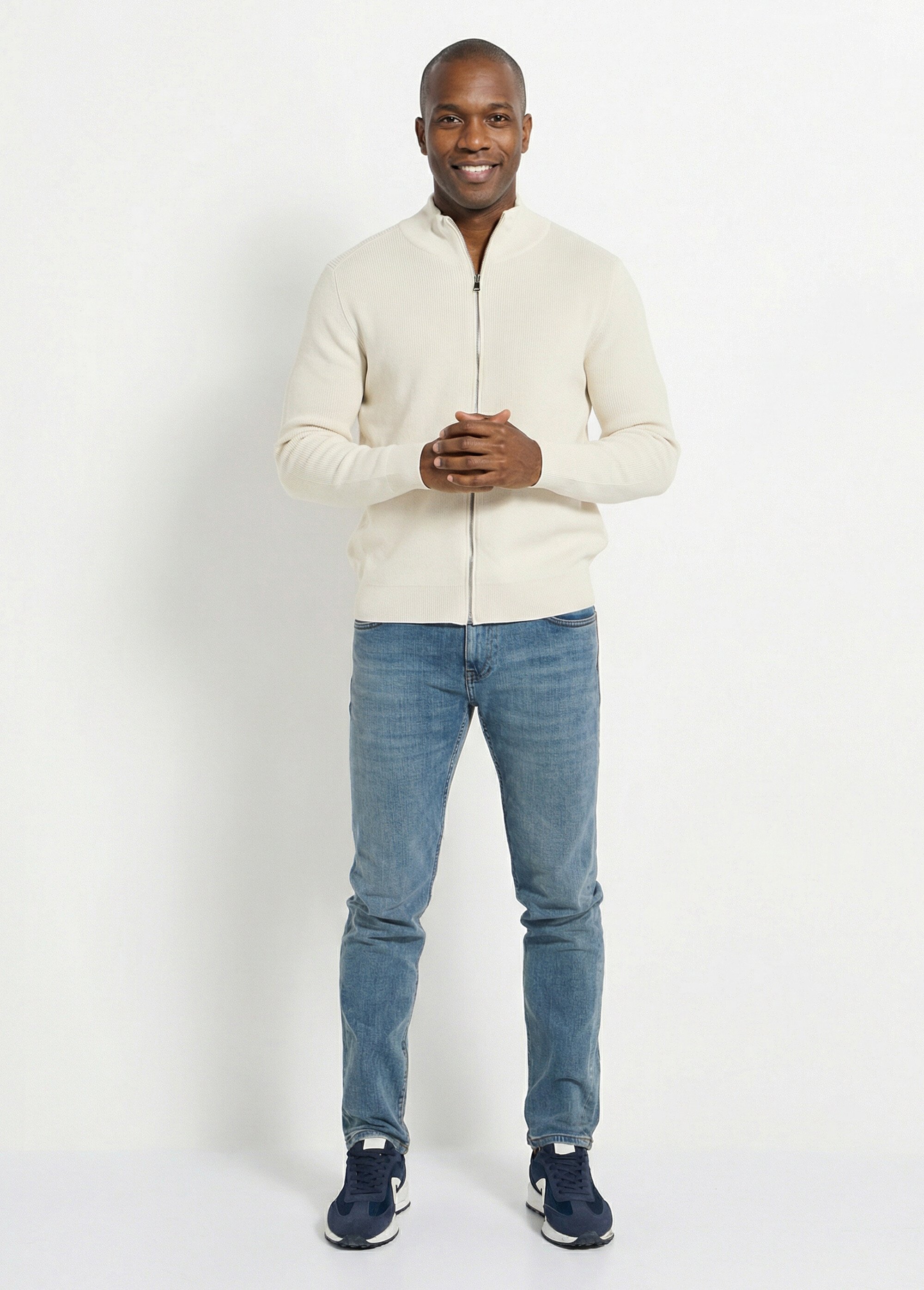 Gilet zippé en maille avec col montant Homme Blanc FRI24913DZ SF1