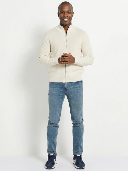 Gilet zippé en maille avec col montant Homme Blanc FRI24913DZ SF1