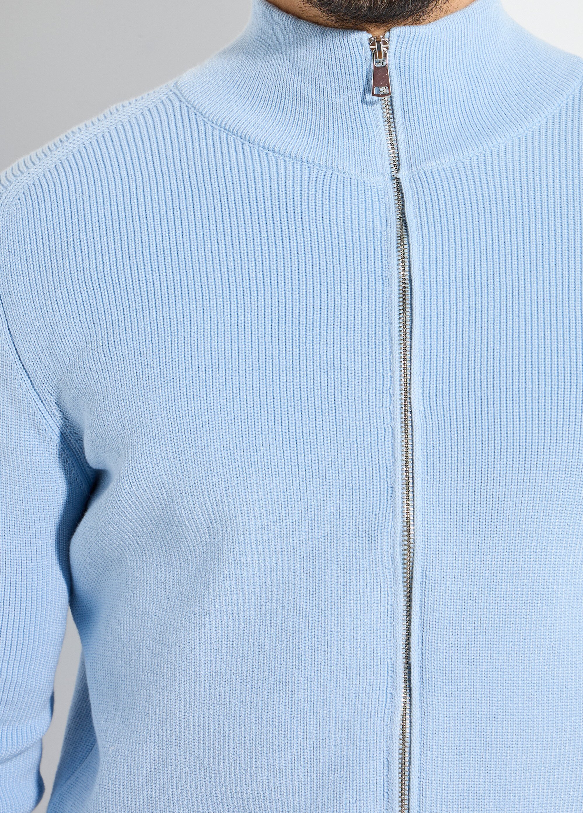 Gilet zippé en maille avec col montant Homme BLEU CIEL FRI24913DZ DE1