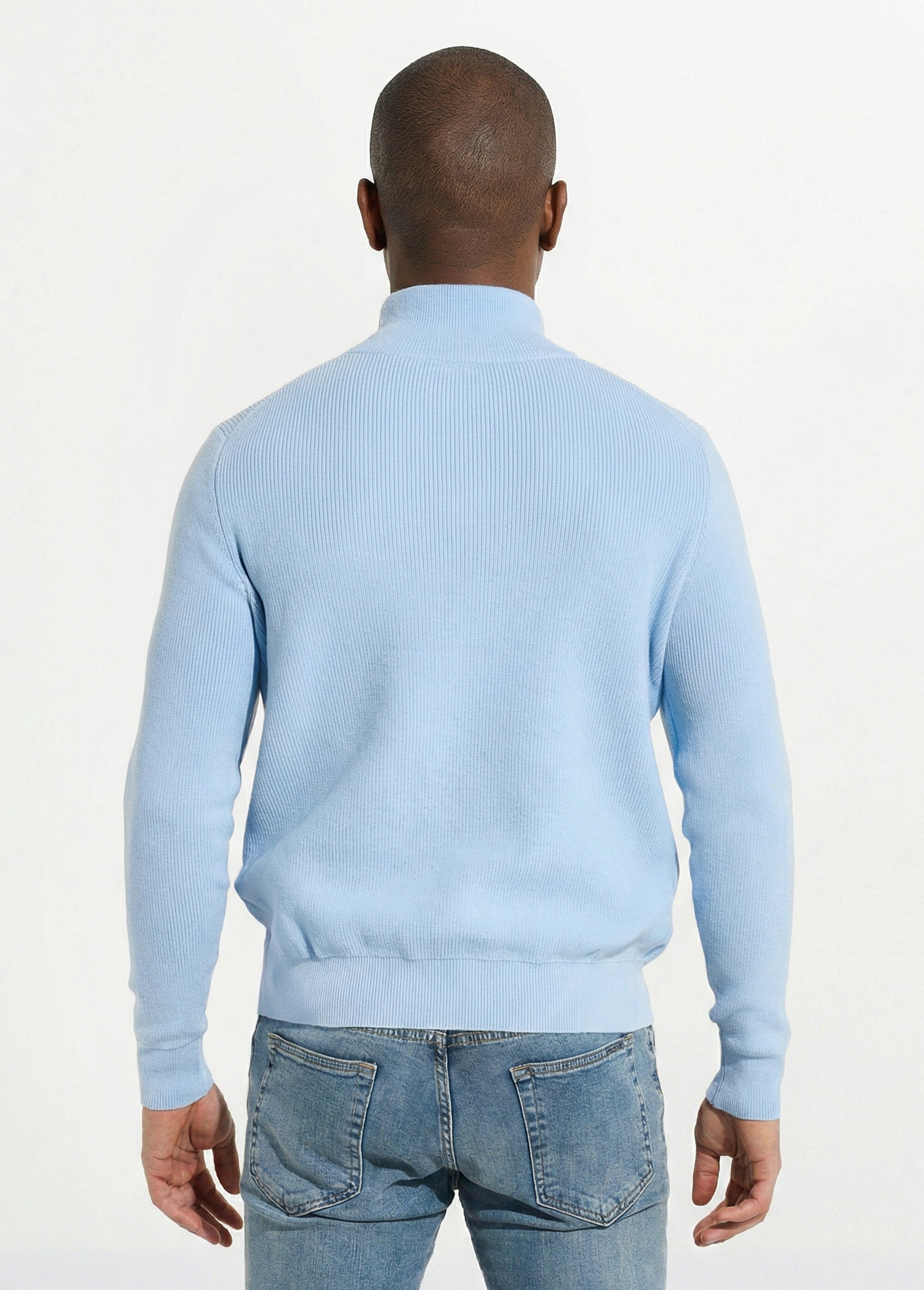 Gilet zippé en maille avec col montant Homme BLEU CIEL FRI24913DZ DO1