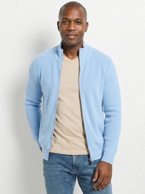 Gilet zippé en maille avec col montant Homme BLEU CIEL FRI24913DZ FA1