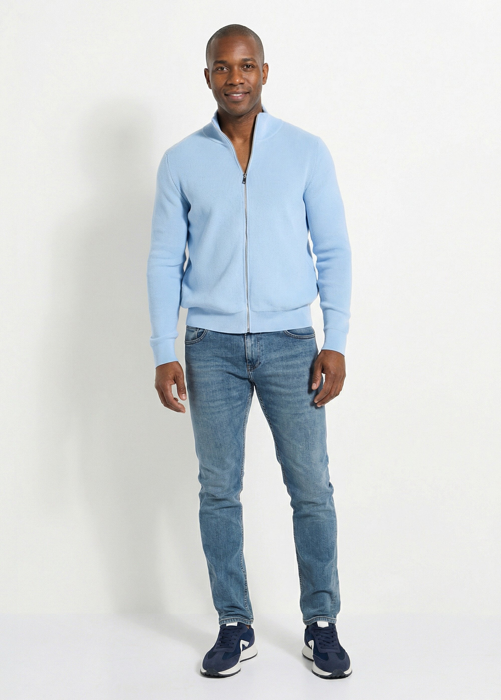 Gilet zippé en maille avec col montant Homme BLEU CIEL FRI24913DZ SF1