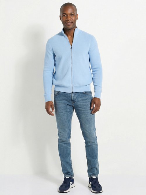 Gilet zippé en maille avec col montant Homme BLEU CIEL FRI24913DZ SF1