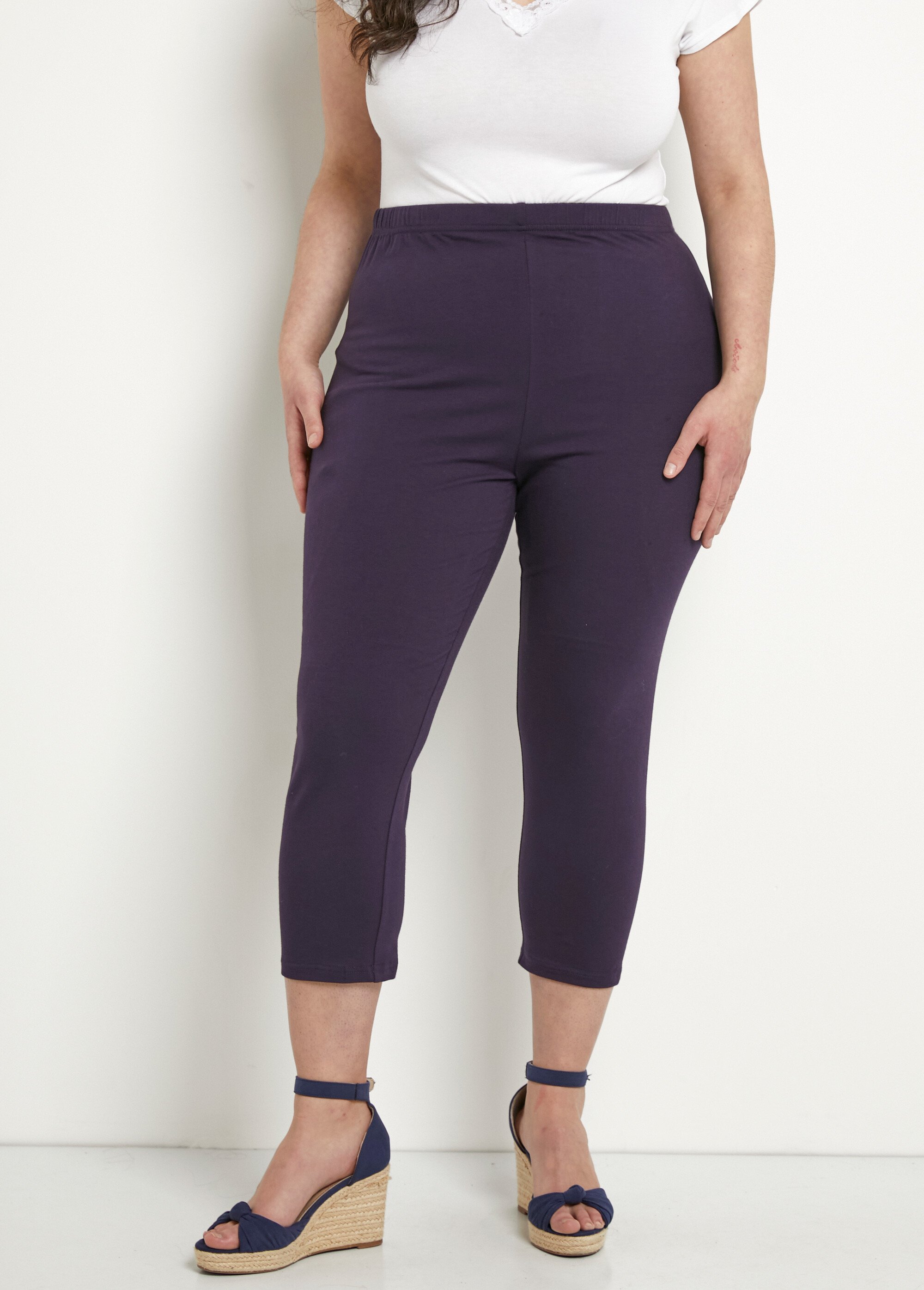 Legging court taille élastiquée coton Femme Grande Taille Rose NAROL FA1