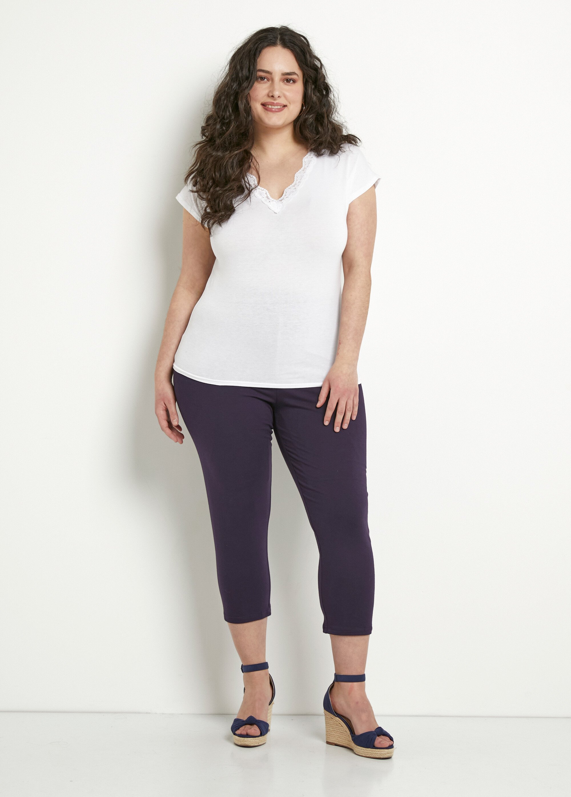 Legging court taille élastiquée coton Femme Grande Taille Rose NAROL SF1