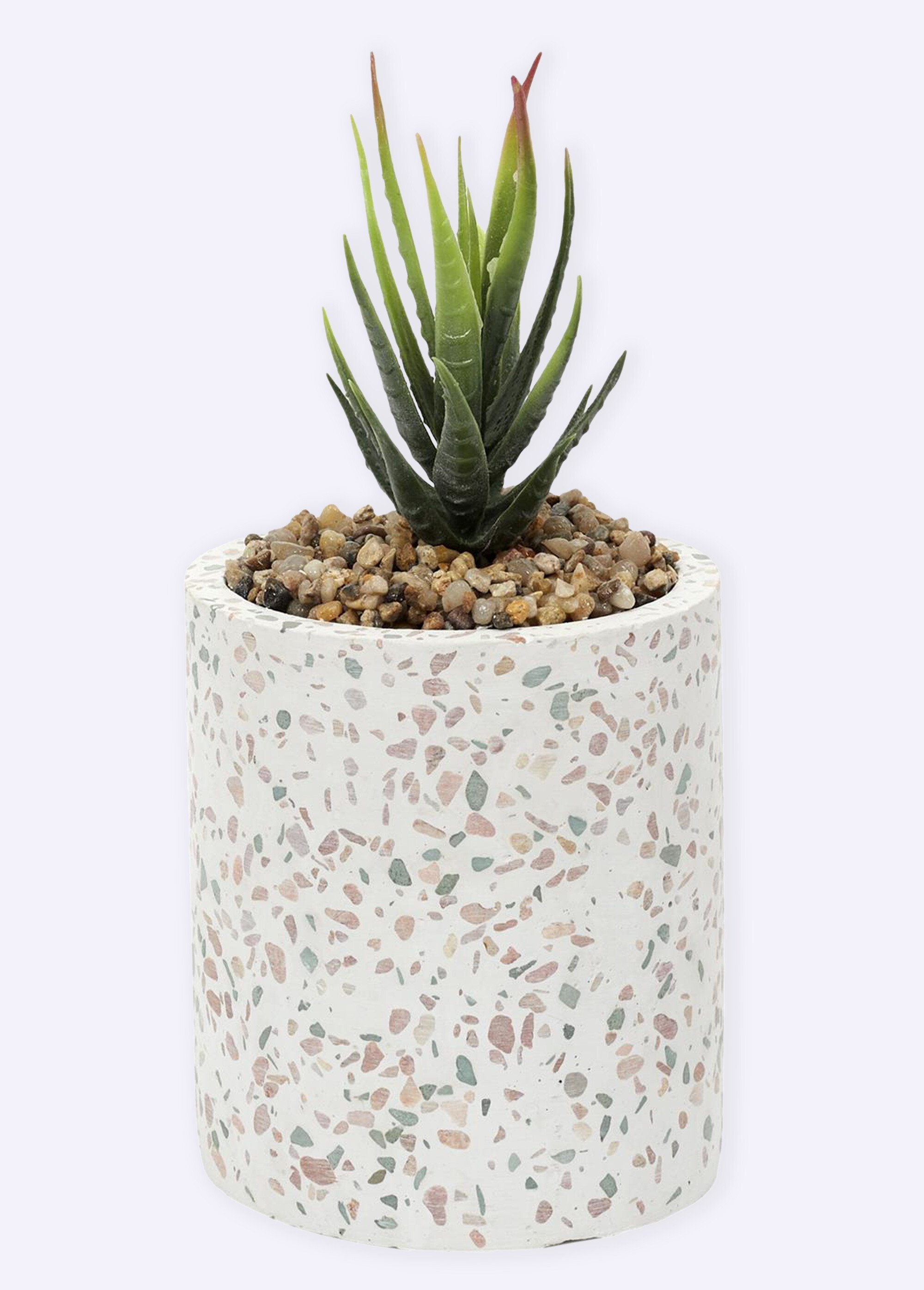 Plante artificielle + pot façon terrazzo