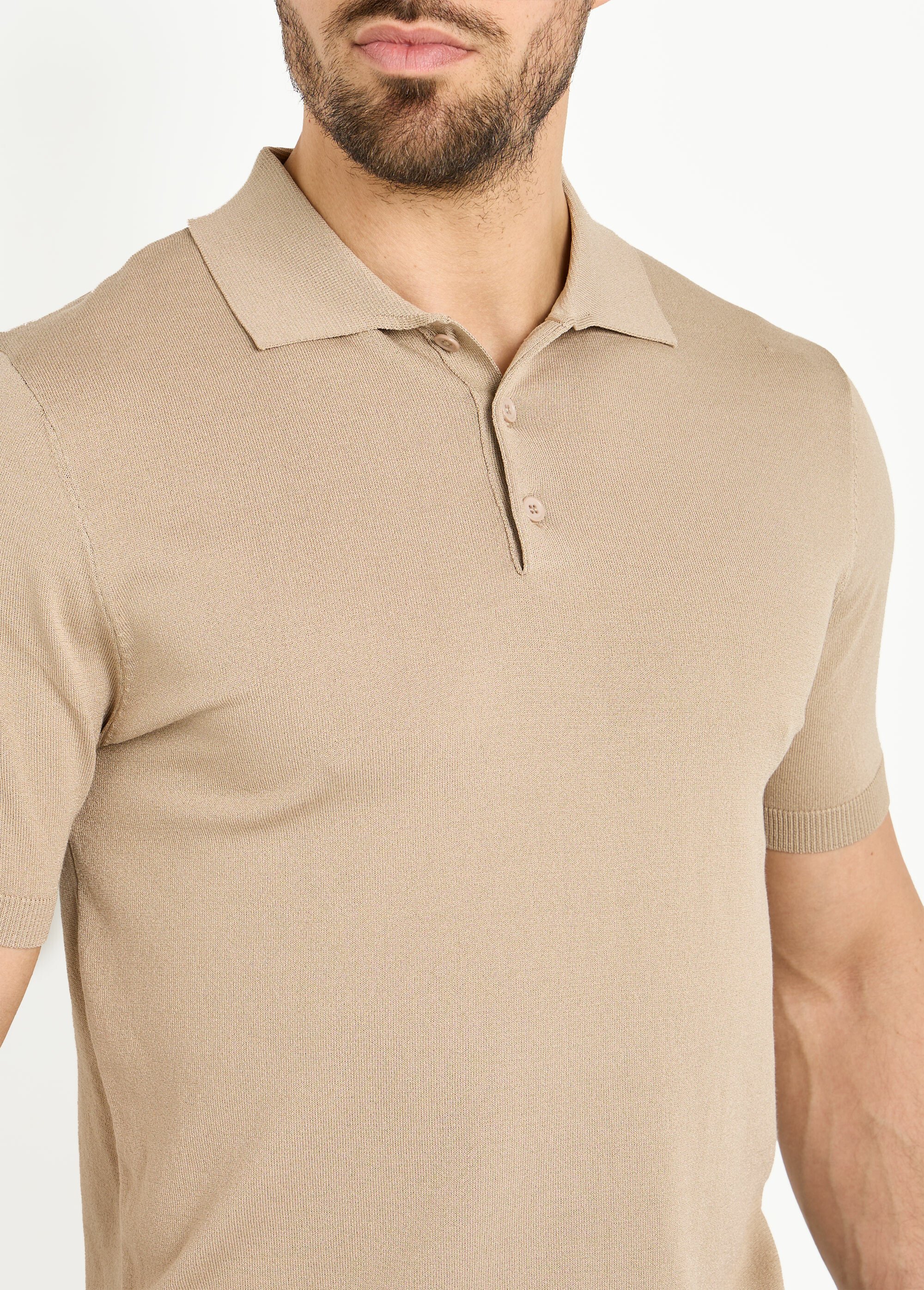 Polo en maille fine, manches courtes Beige LYS689 DE1
