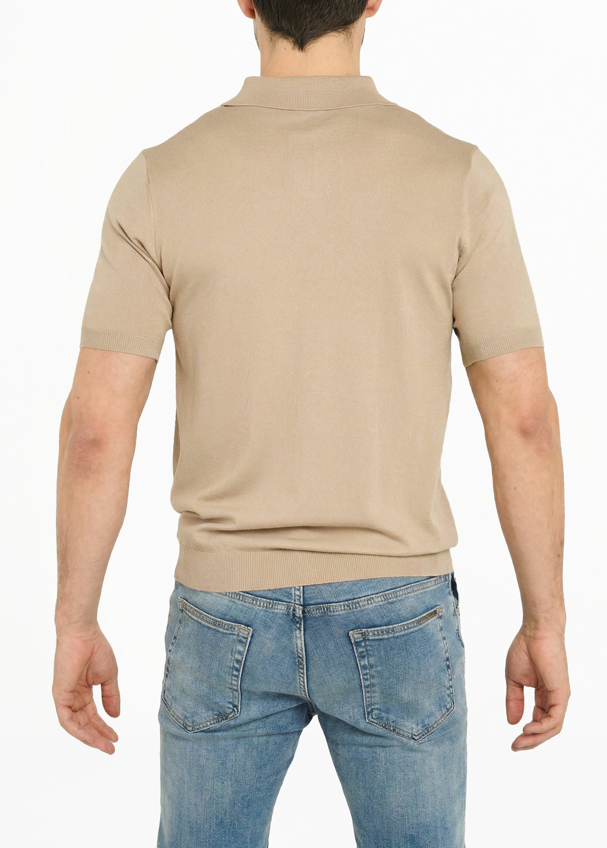 Polo en maille fine, manches courtes Beige LYS689 DO1