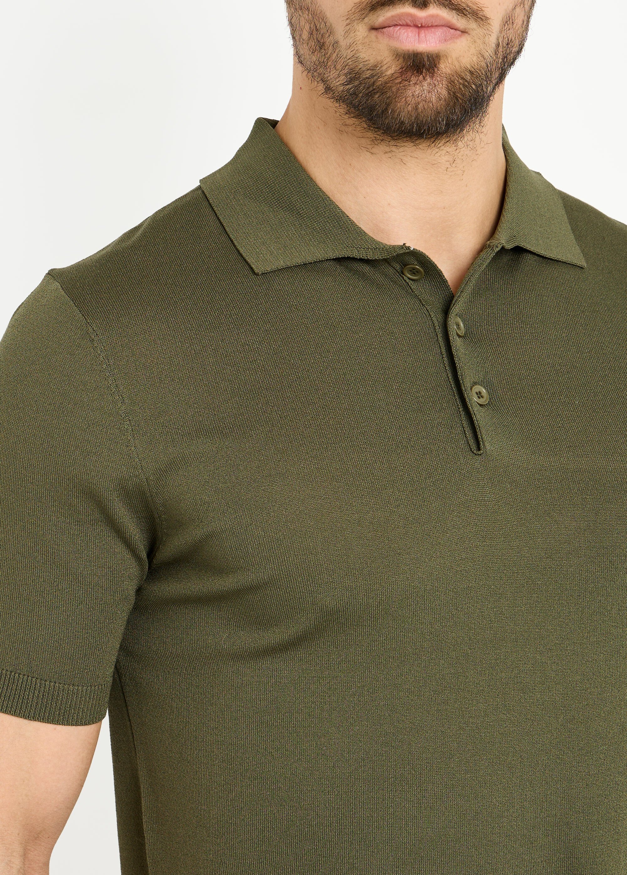 Polo en maille fine, manches courtes Vert LYS689 DE1