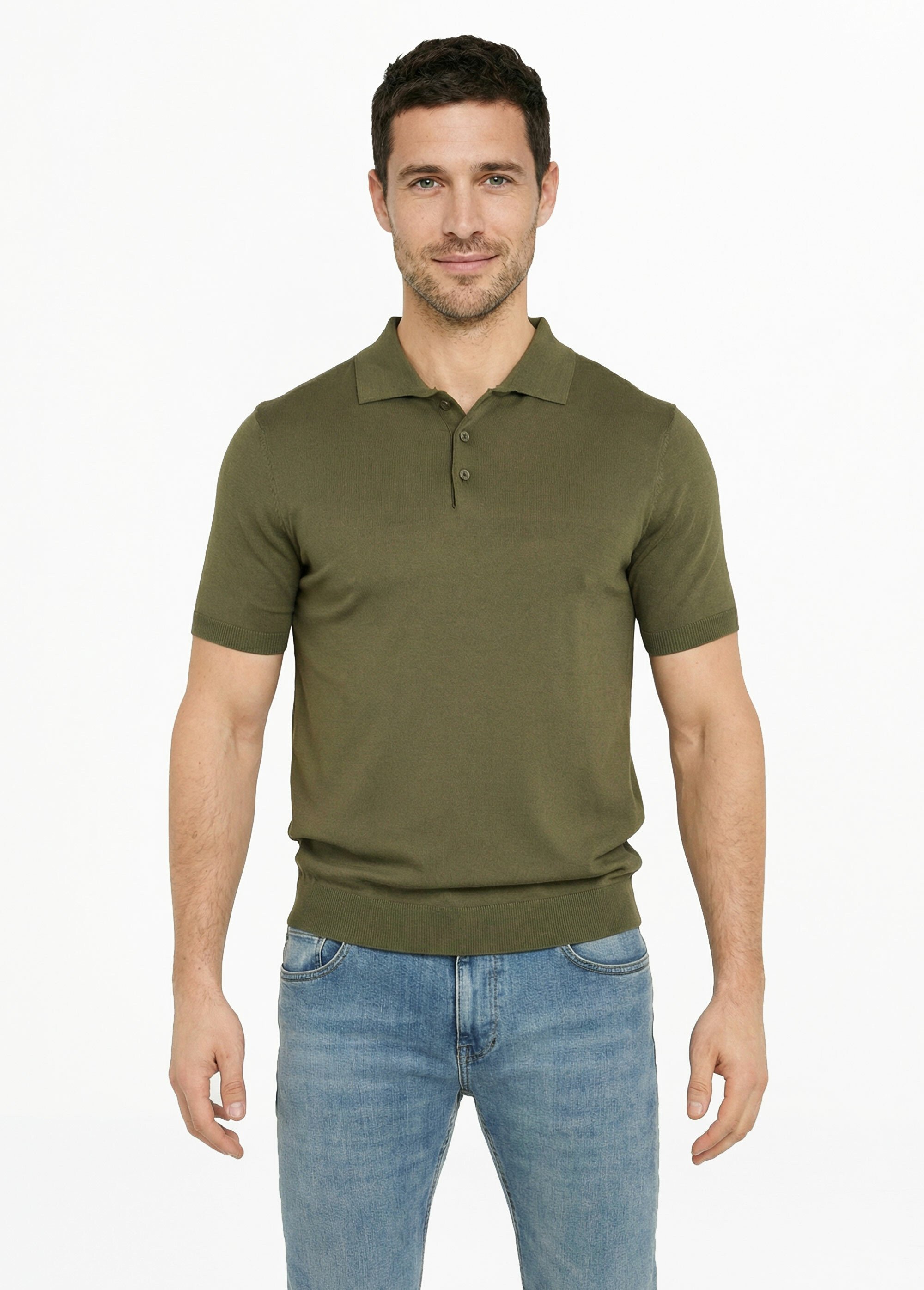 Polo en maille fine, manches courtes Vert LYS689 FA1