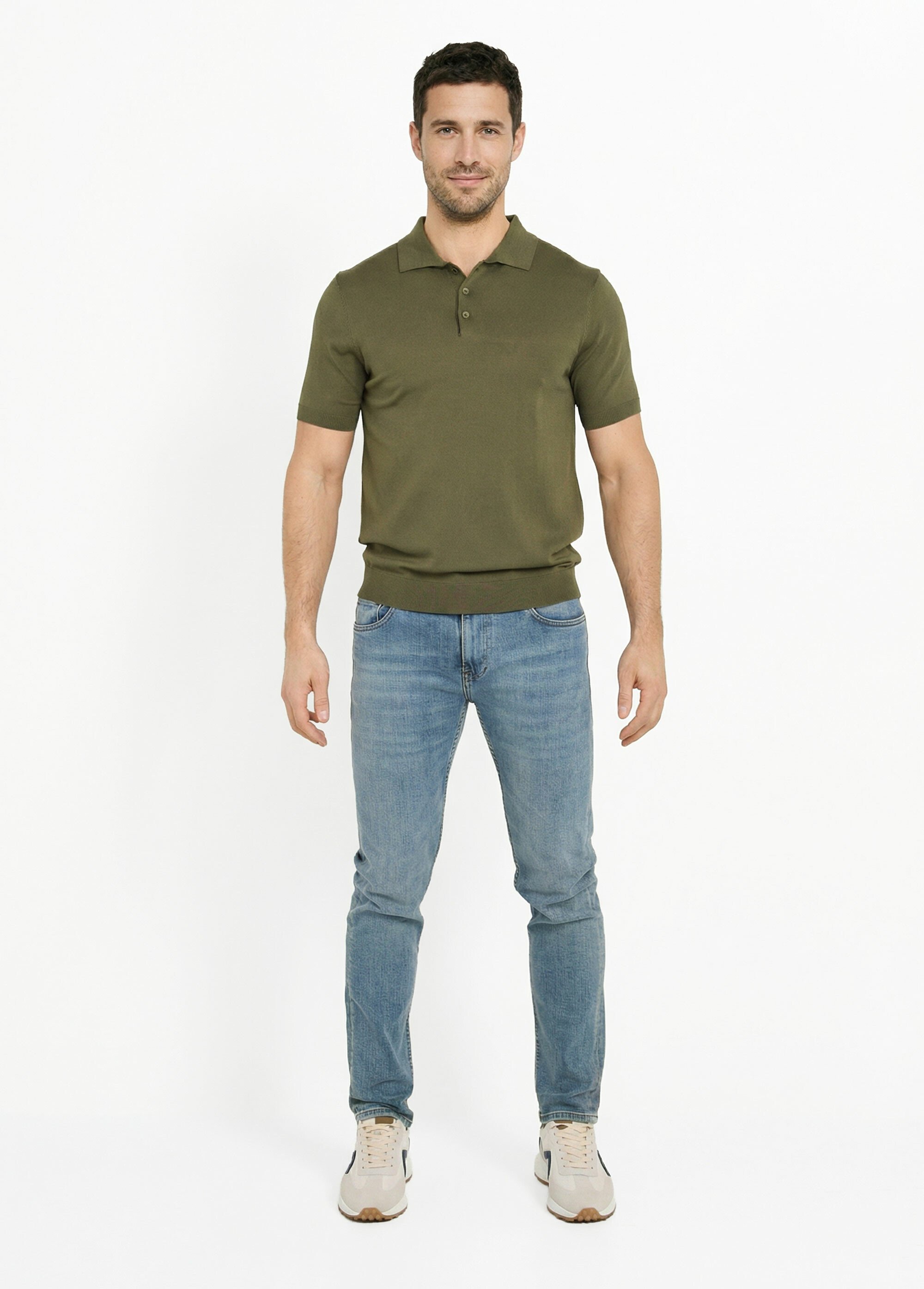 Polo en maille fine, manches courtes Vert LYS689 SF1