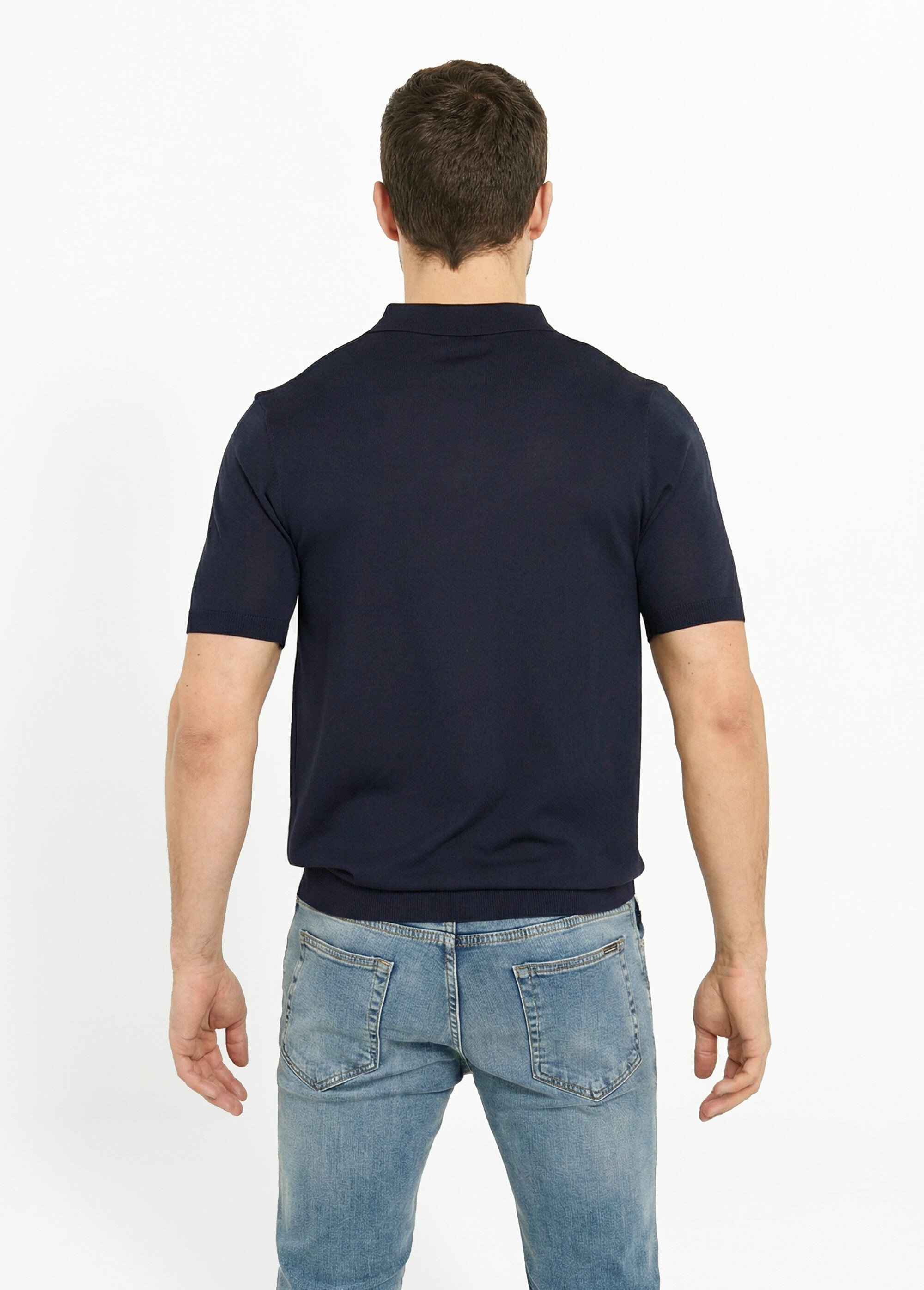 Polo en maille fine, manches courtes Bleu LYS689 DO1