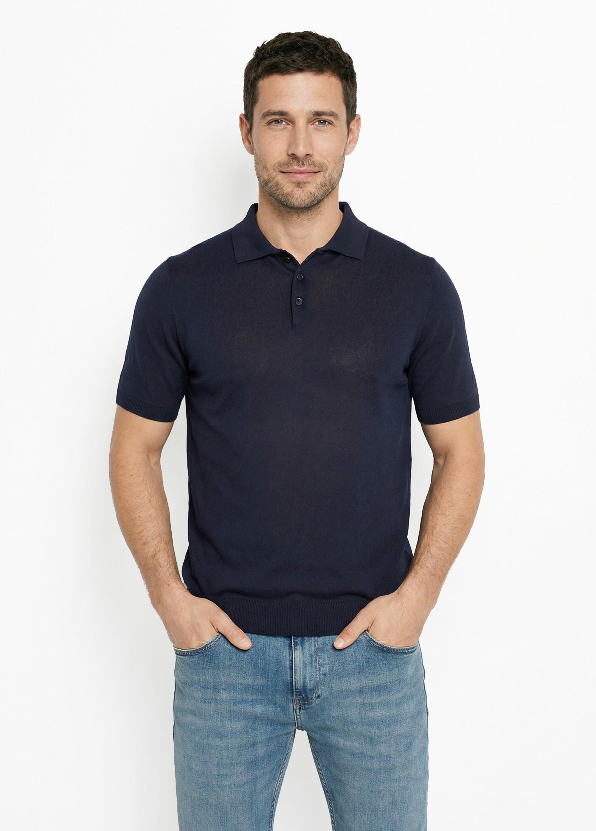 Polo en maille fine, manches courtes Bleu LYS689 FA1