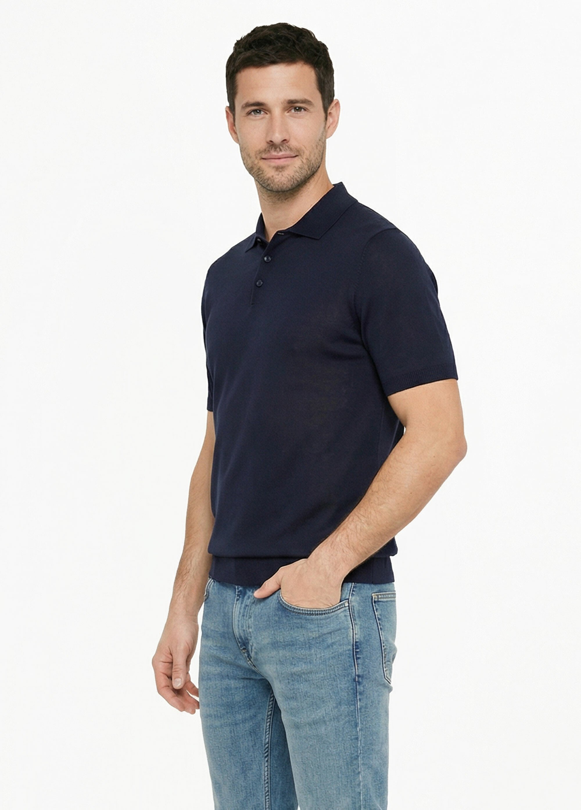 Polo en maille fine, manches courtes Bleu LYS689 MV1