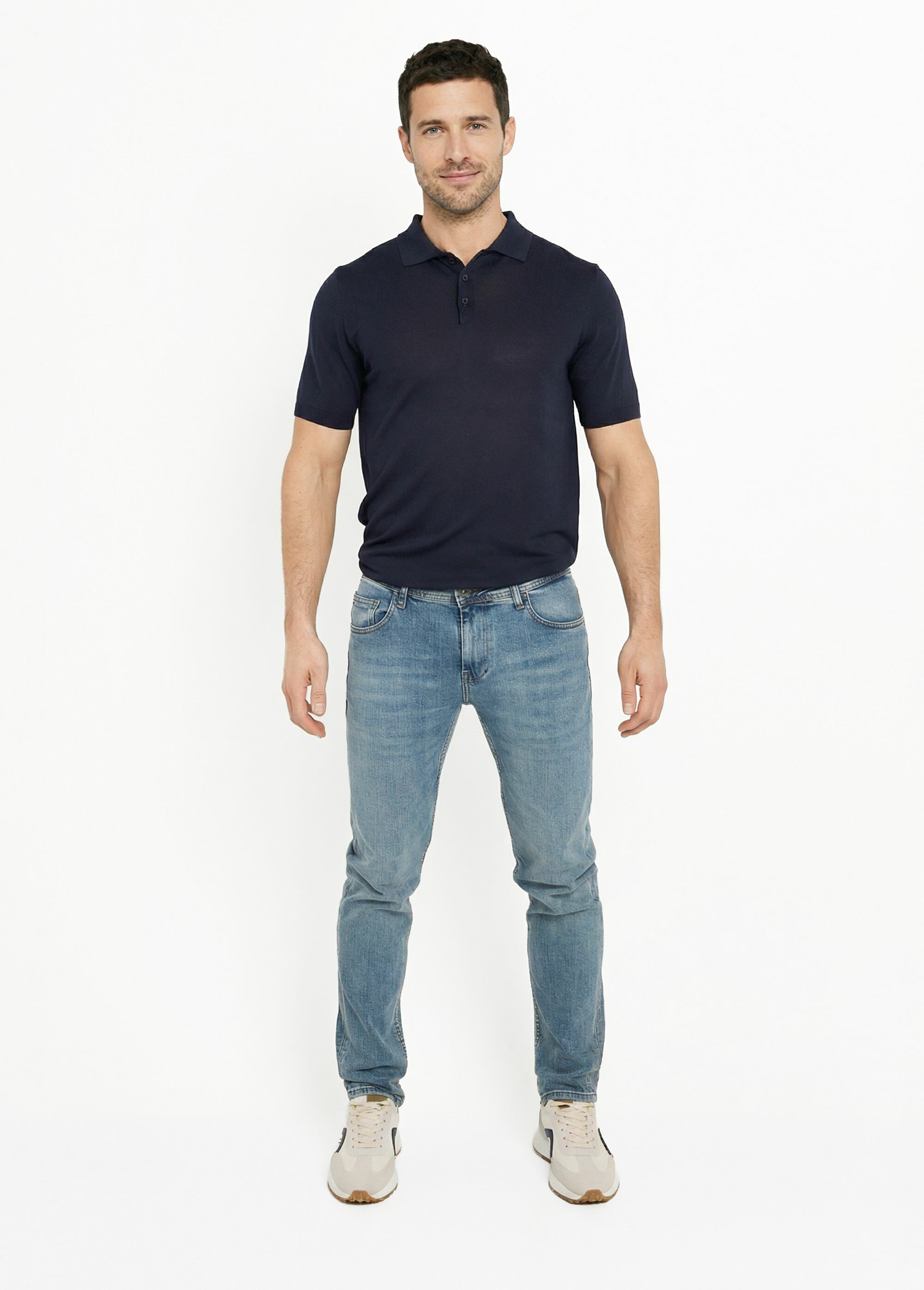 Polo en maille fine, manches courtes Bleu LYS689 SF1