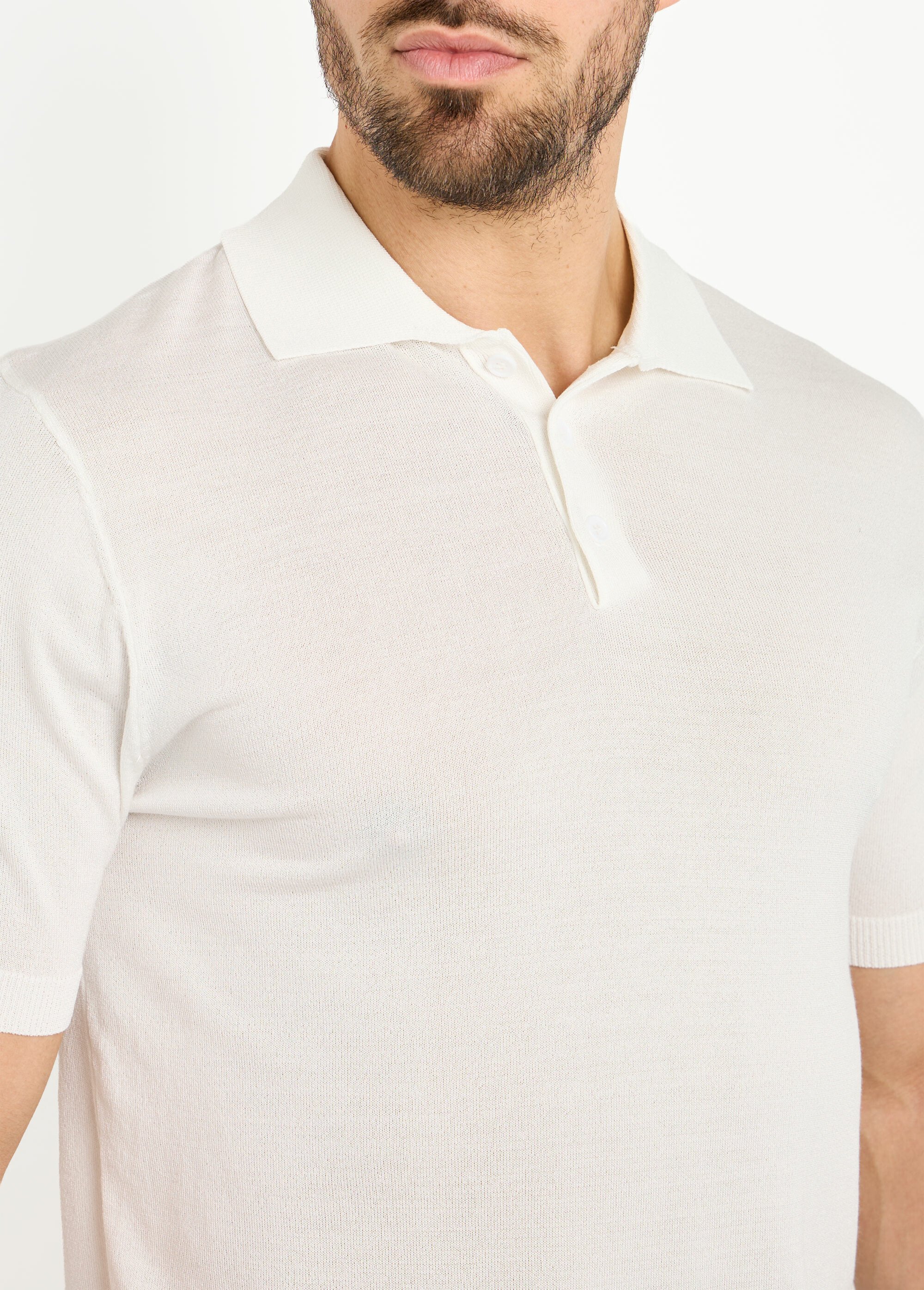 Polo en maille fine, manches courtes Blanc LYS689 DE1