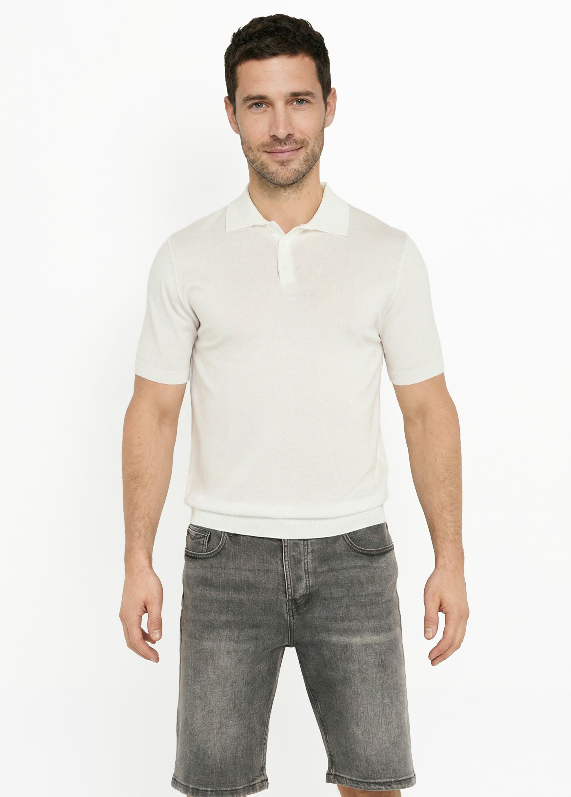Polo en maille fine, manches courtes Blanc LYS689 FA1