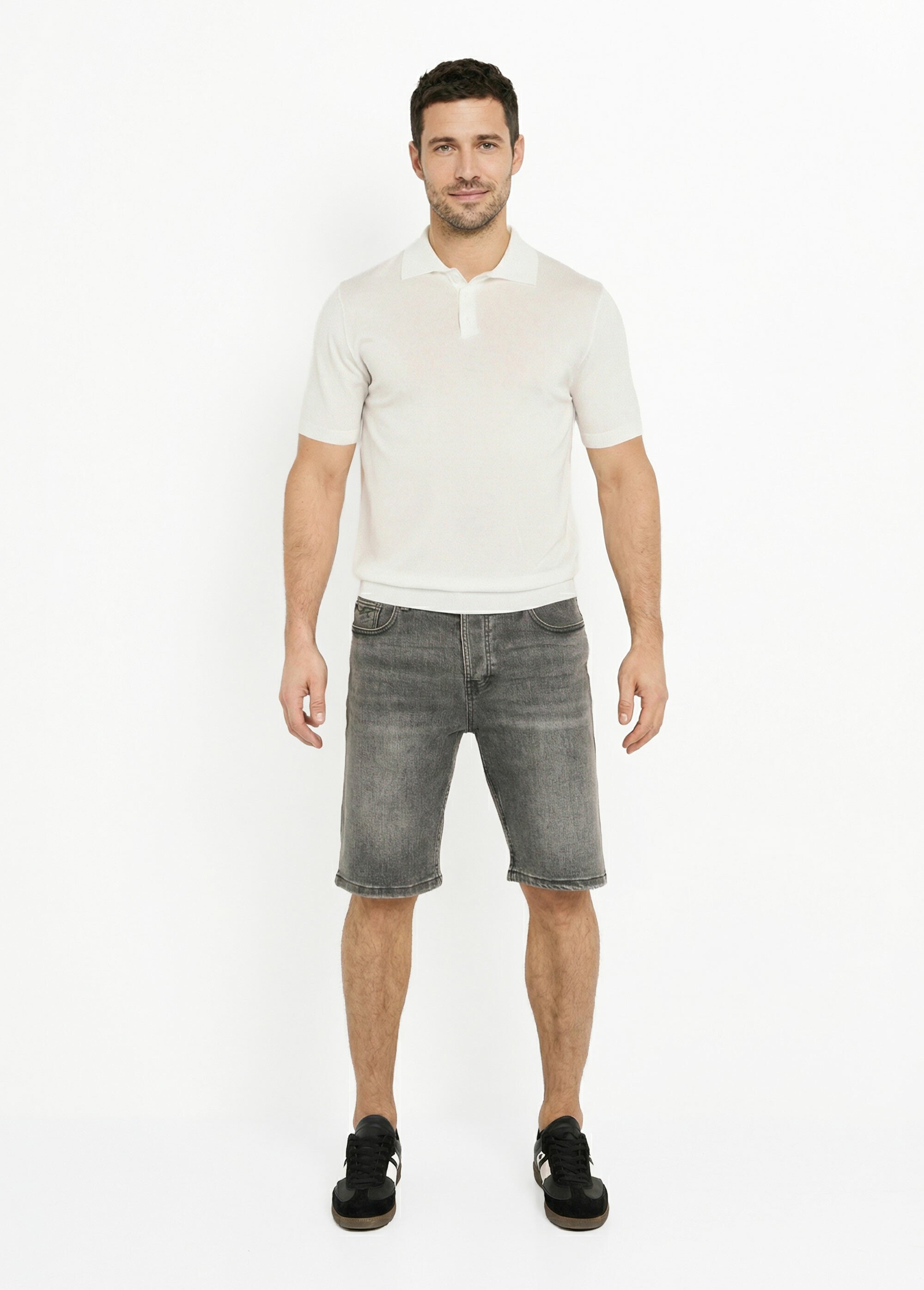 Polo en maille fine, manches courtes Blanc LYS689 SF1