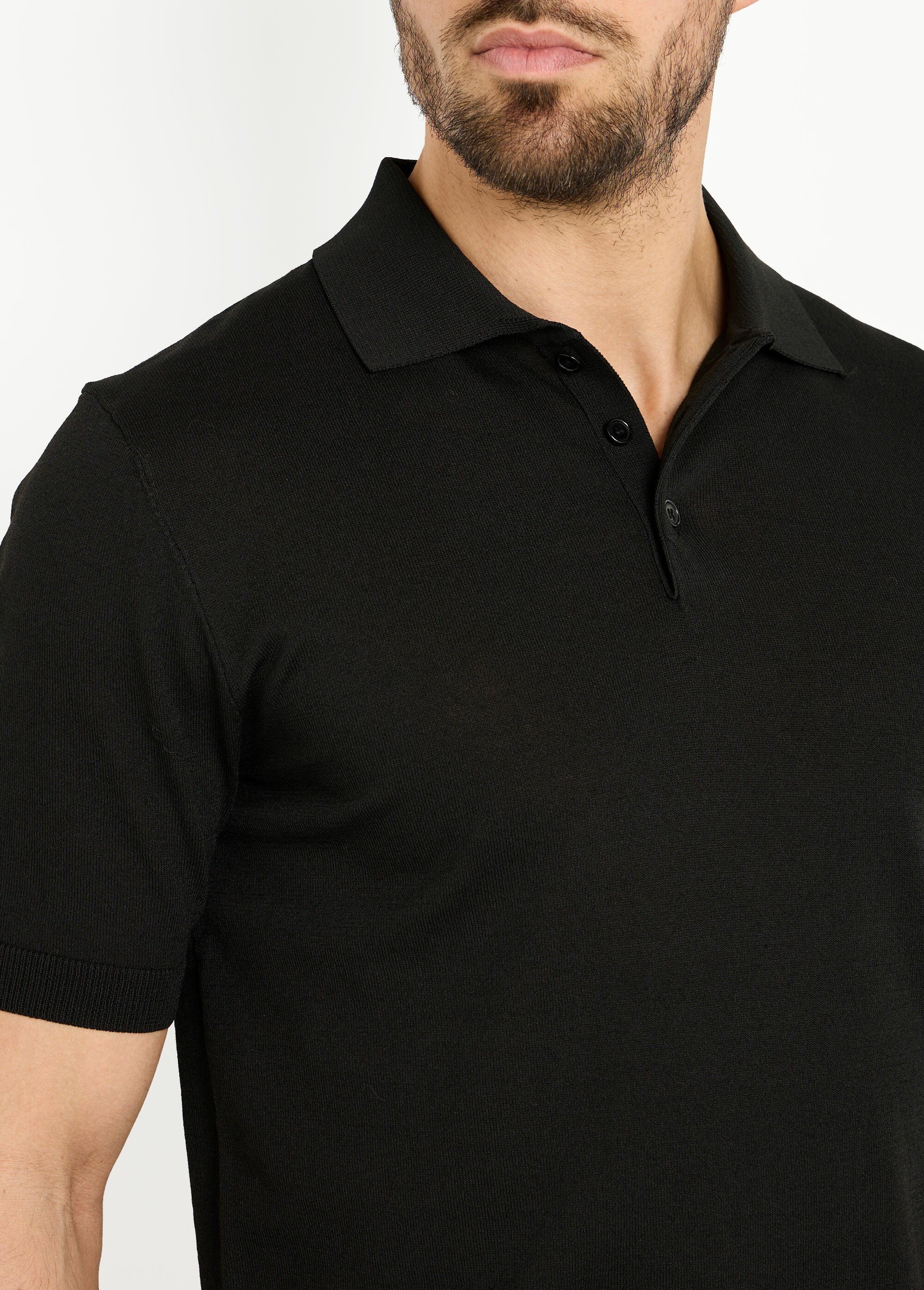 Polo en maille fine, manches courtes Noir LYS689 DE1