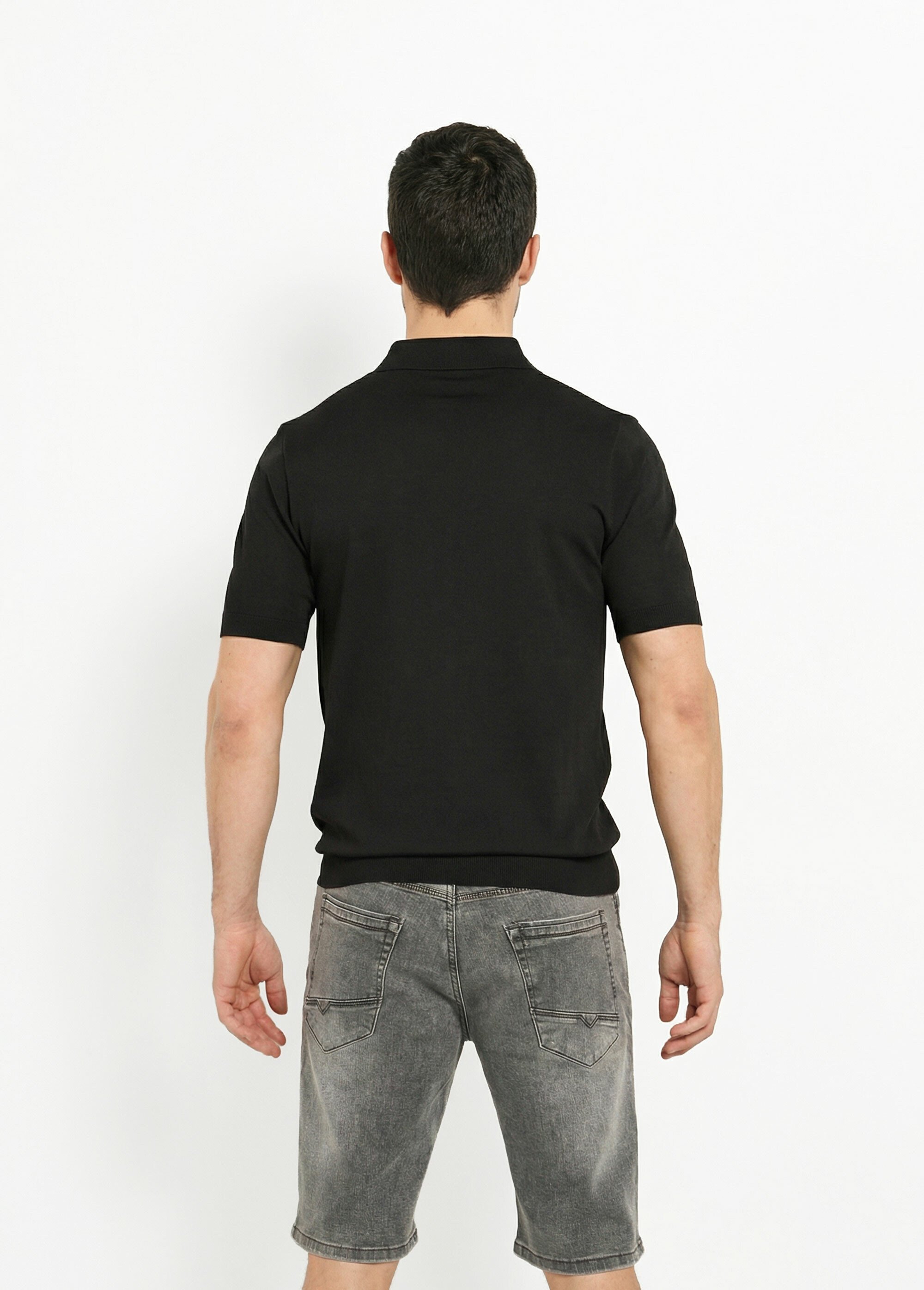 Polo en maille fine, manches courtes Noir LYS689 DO1