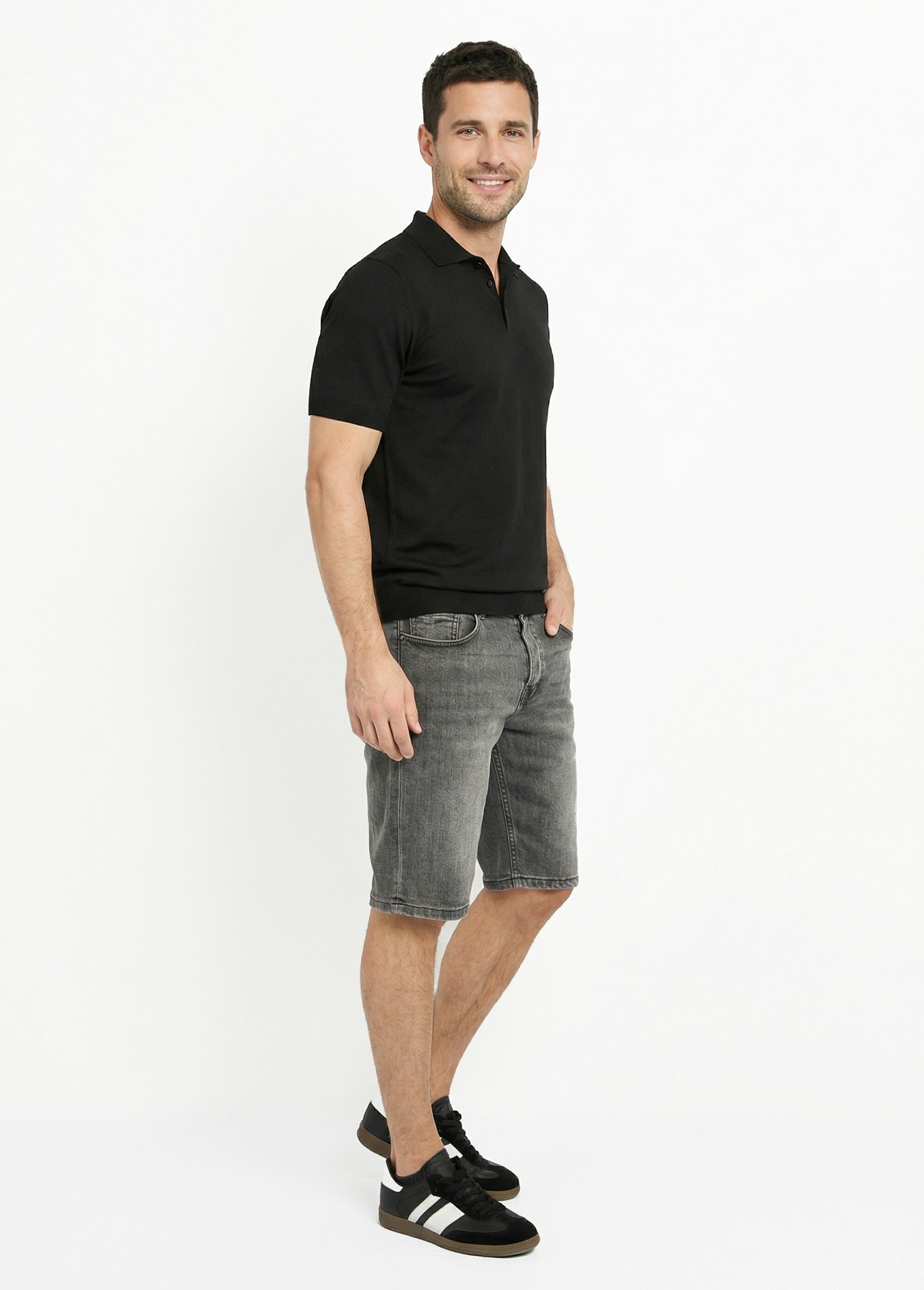 Polo en maille fine, manches courtes Noir LYS689 MV1