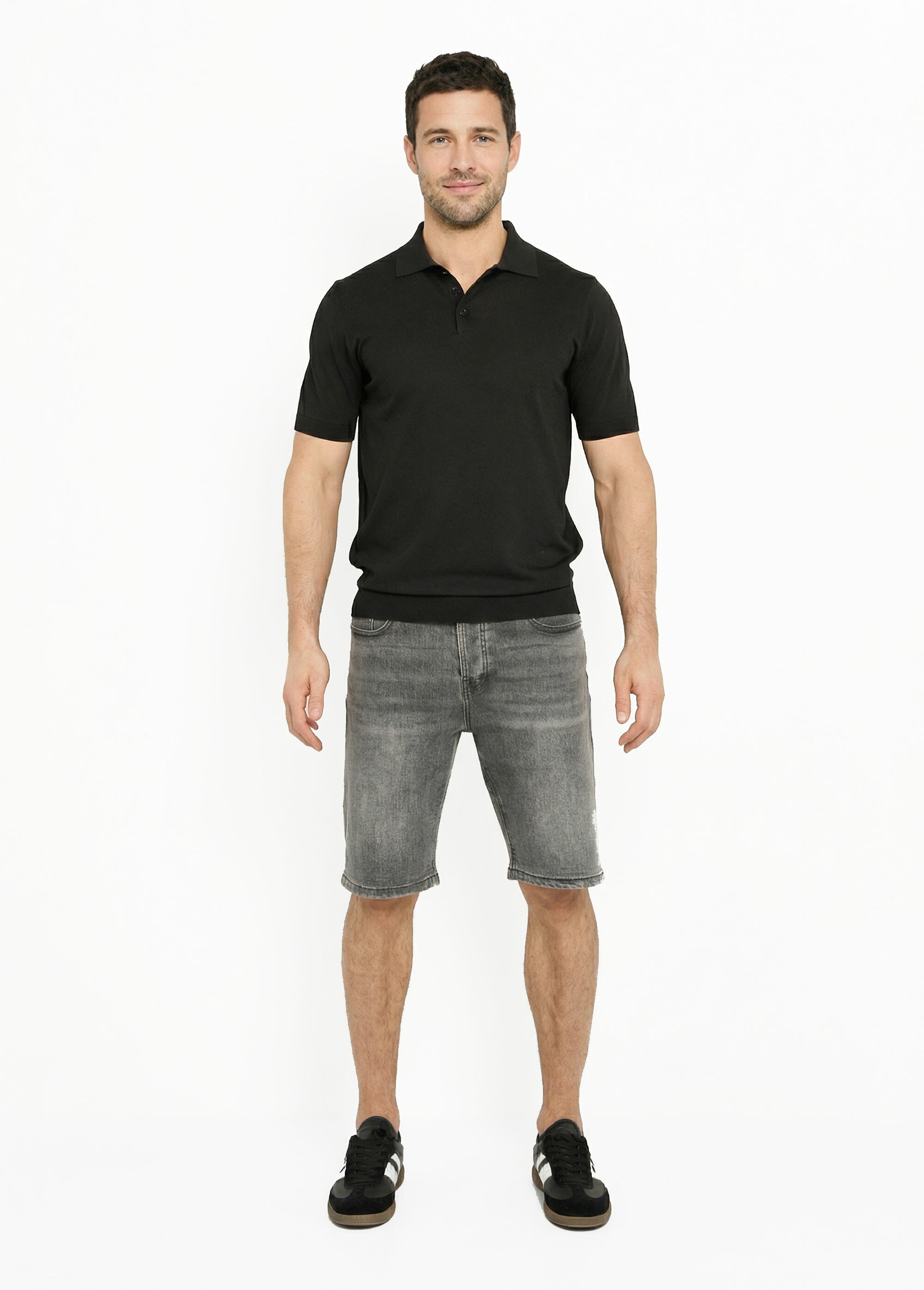 Polo en maille fine, manches courtes Noir LYS689 SF1