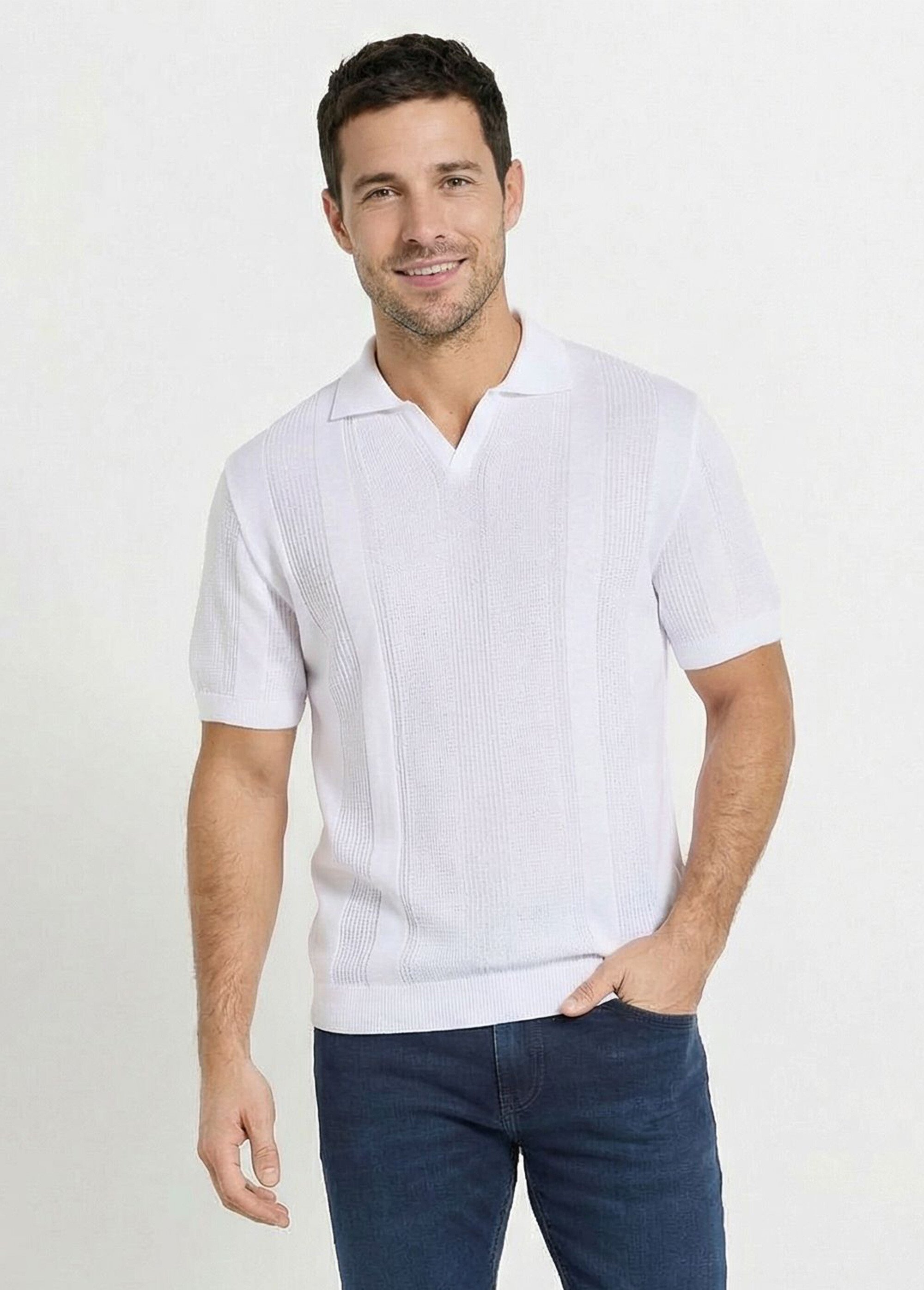 Pull col polo manches courtes coton Homme Blanc FURTIF FA1