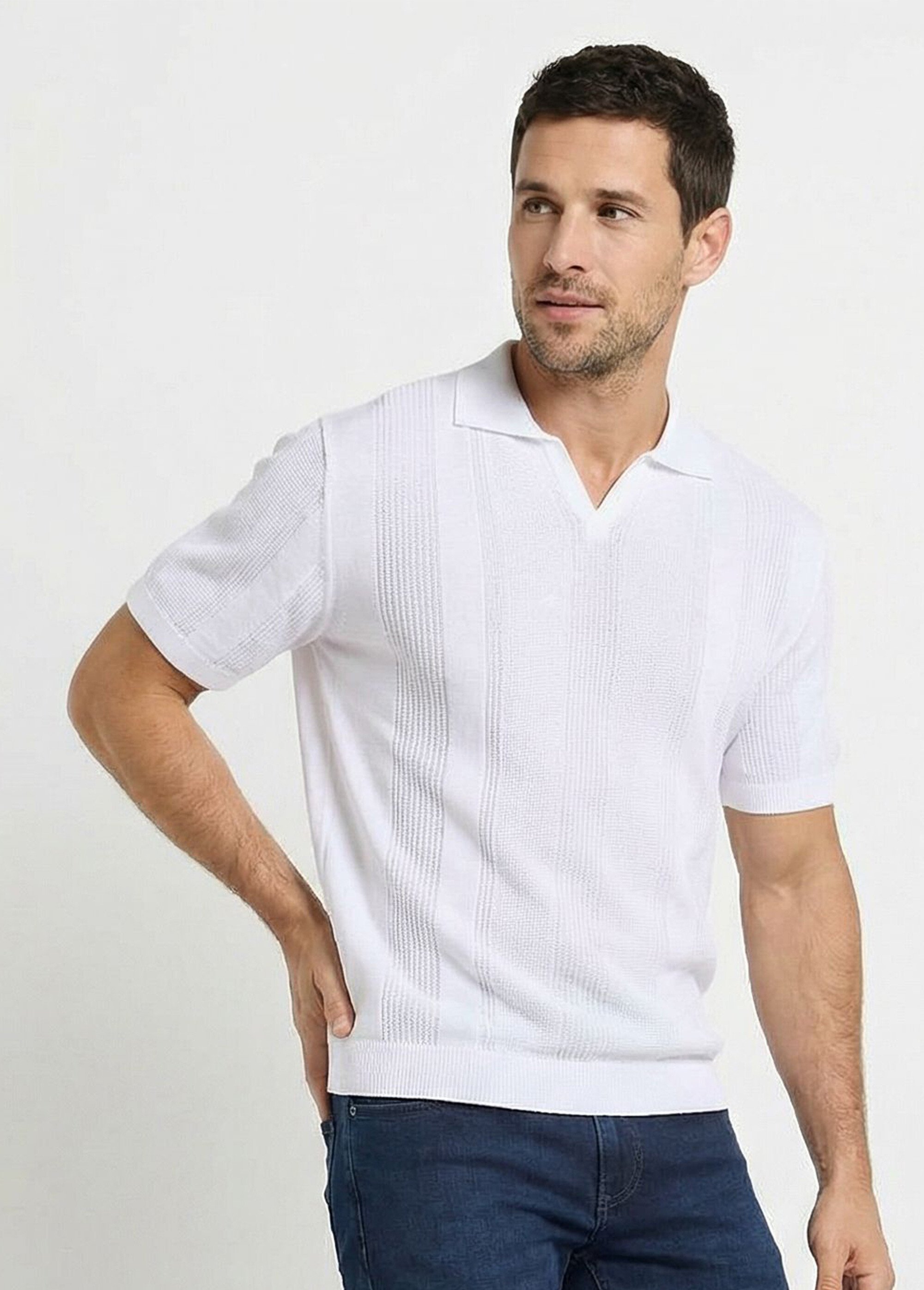 Pull col polo manches courtes coton