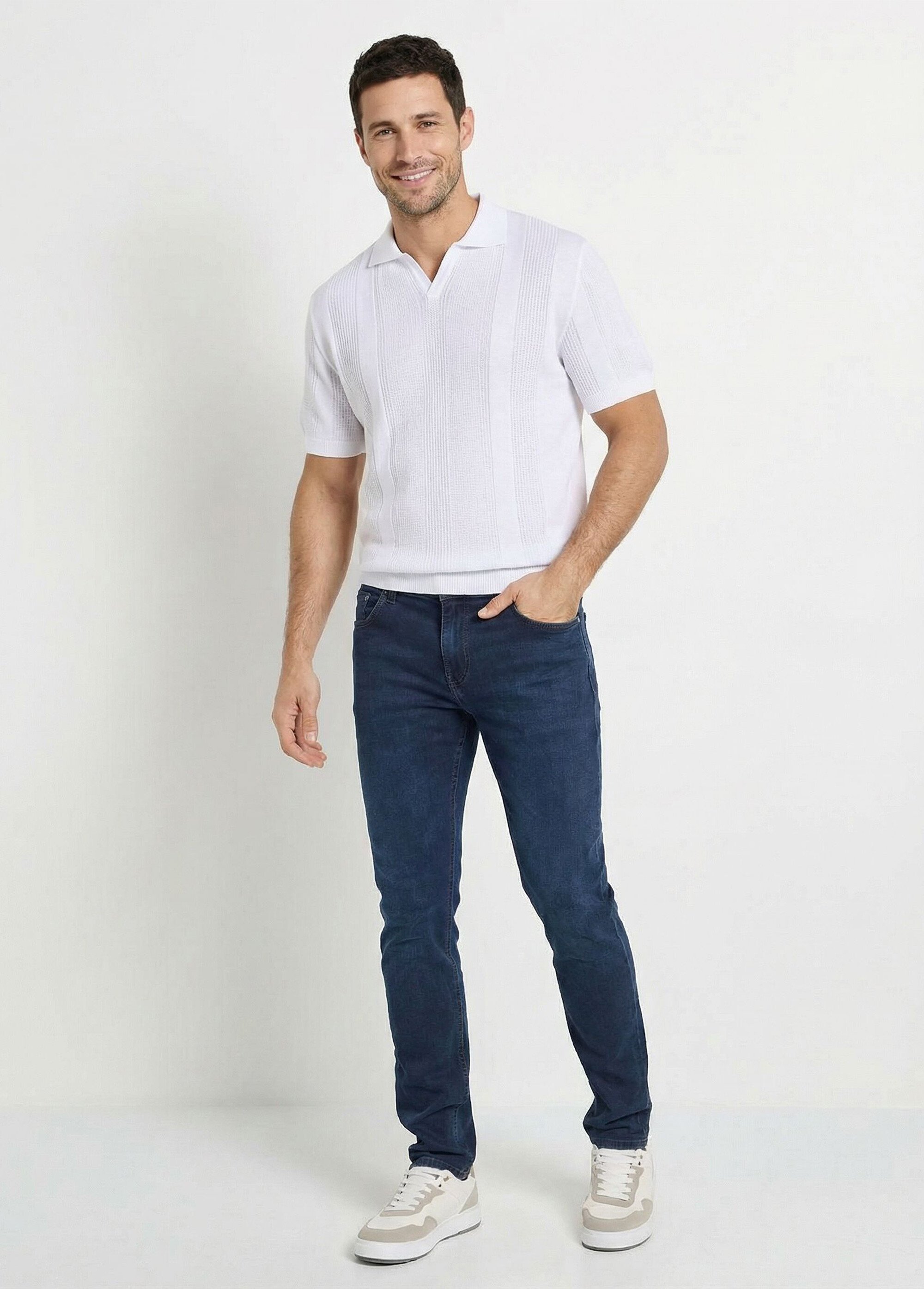 Pull col polo manches courtes coton Homme Blanc FURTIF SF1