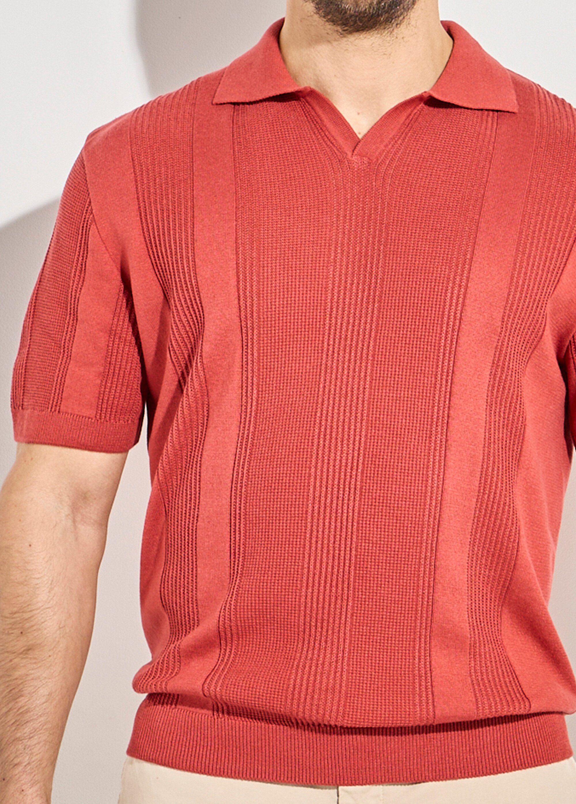 Pull col polo manches courtes coton