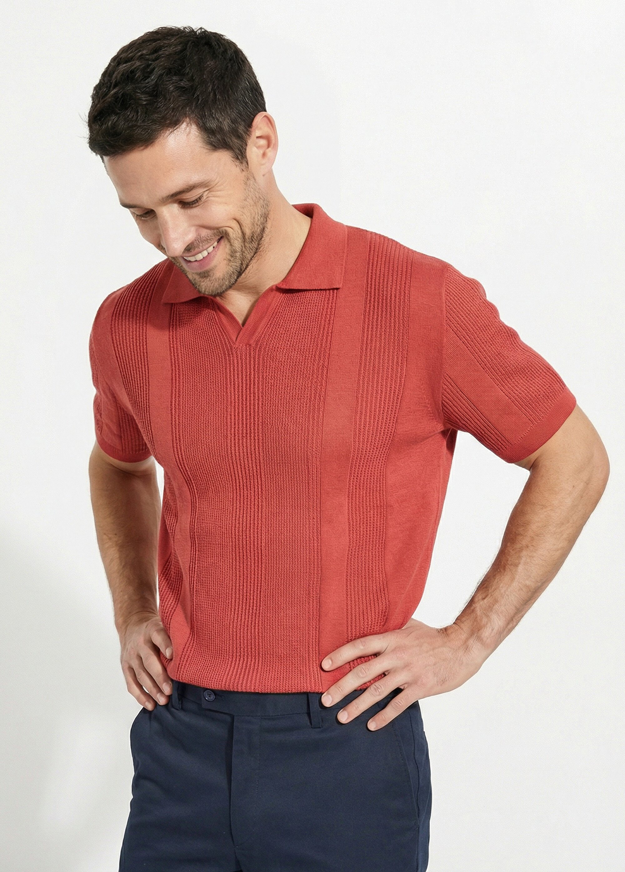 Pull col polo manches courtes coton Homme Orange FURTIF MV1