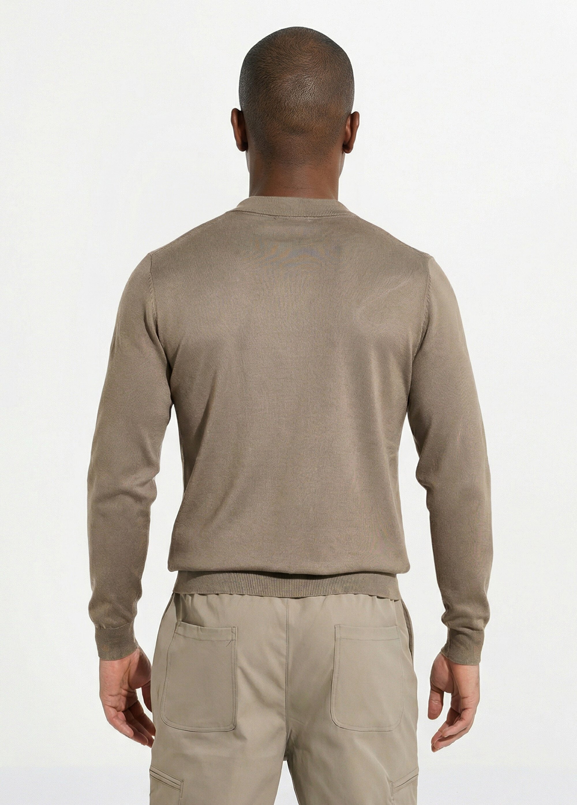 Pull col polo zippé, maille chevrons Homme VERT SAUGE FRIM659 DO1