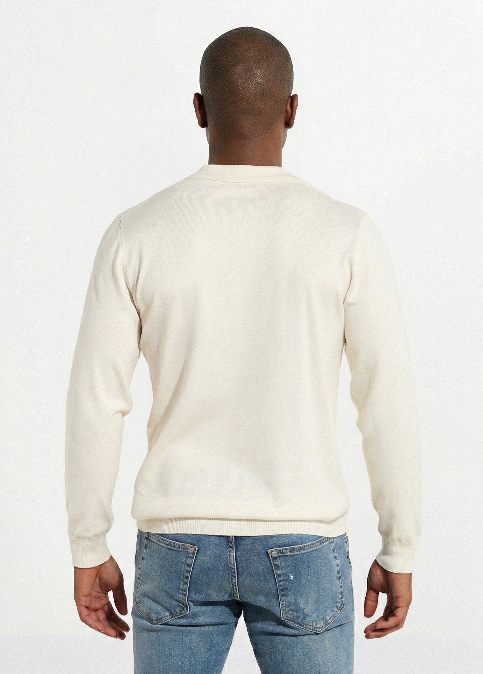 Pull col polo zippé, maille chevrons Homme Blanc FRIM659 DO1