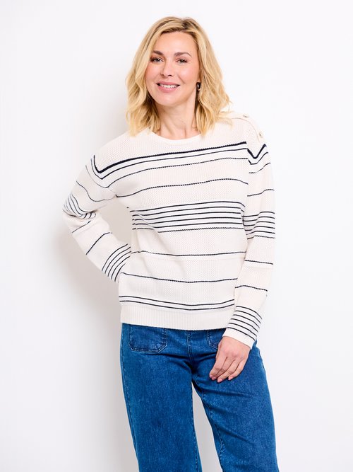 Pull doux rayé col rond esprit marinière Femme Beige MALLEVAL FA2