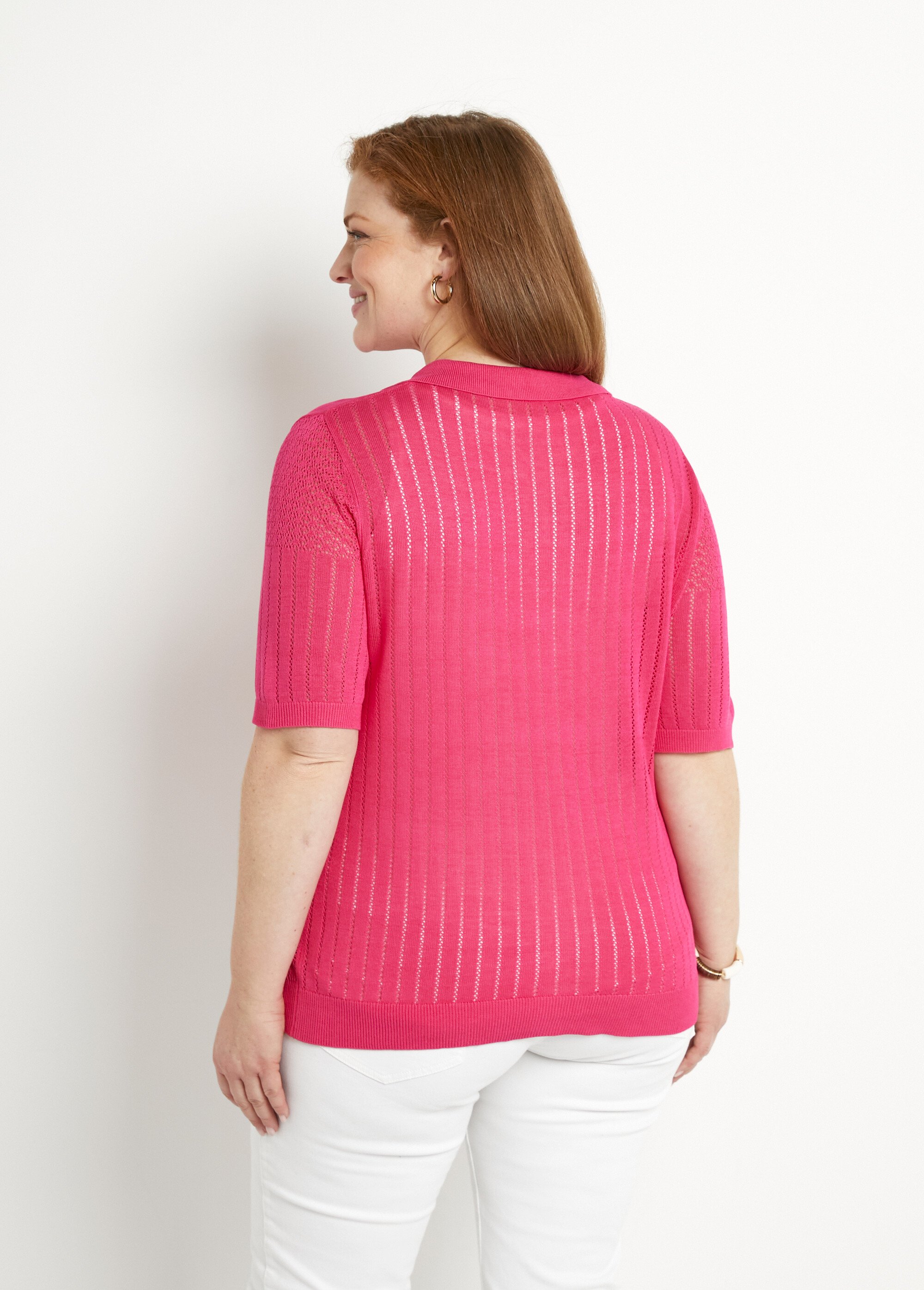 Pull fin col polo ajouré manches courtes