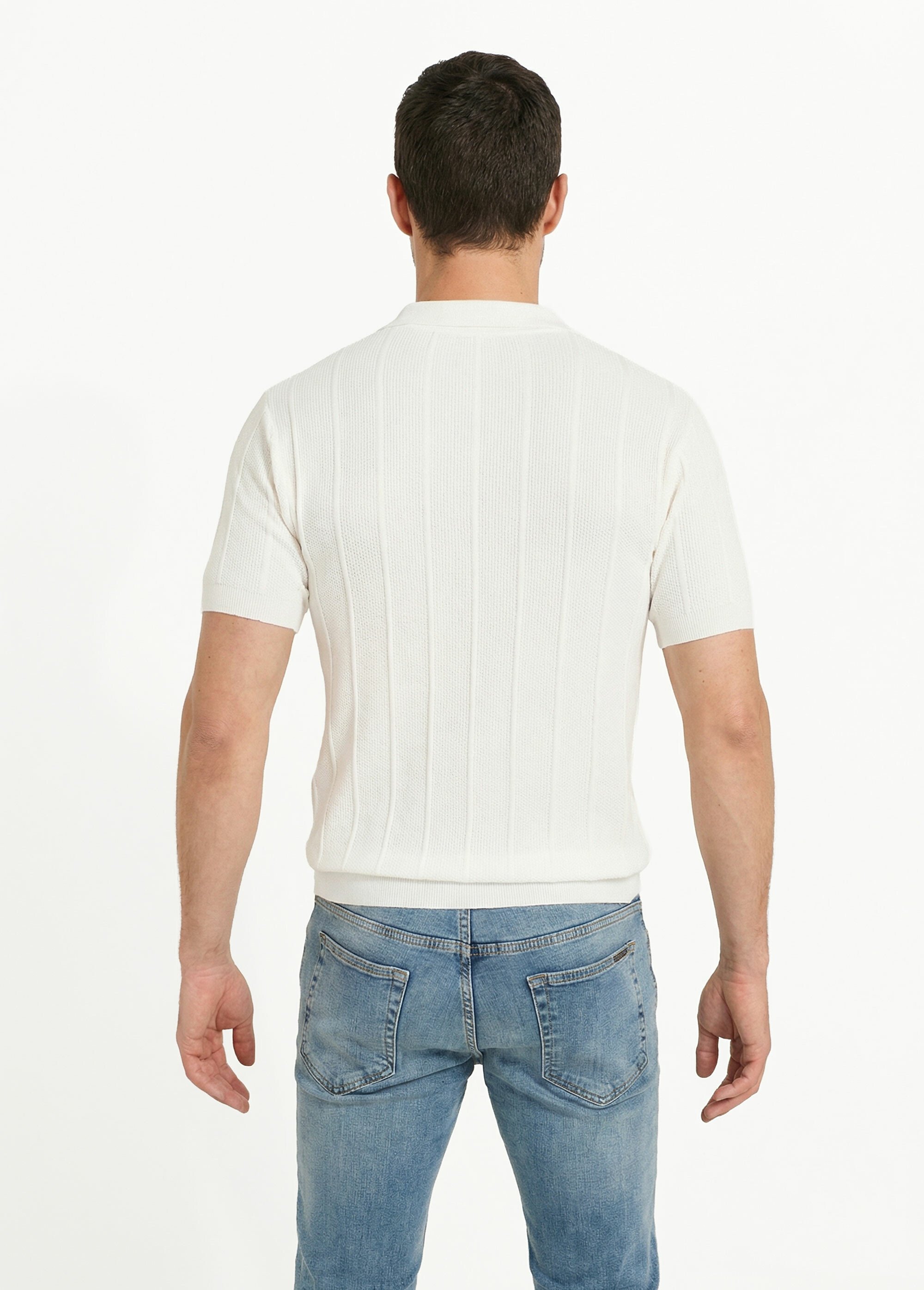 Pull fin en maille gaufrée avec col polo