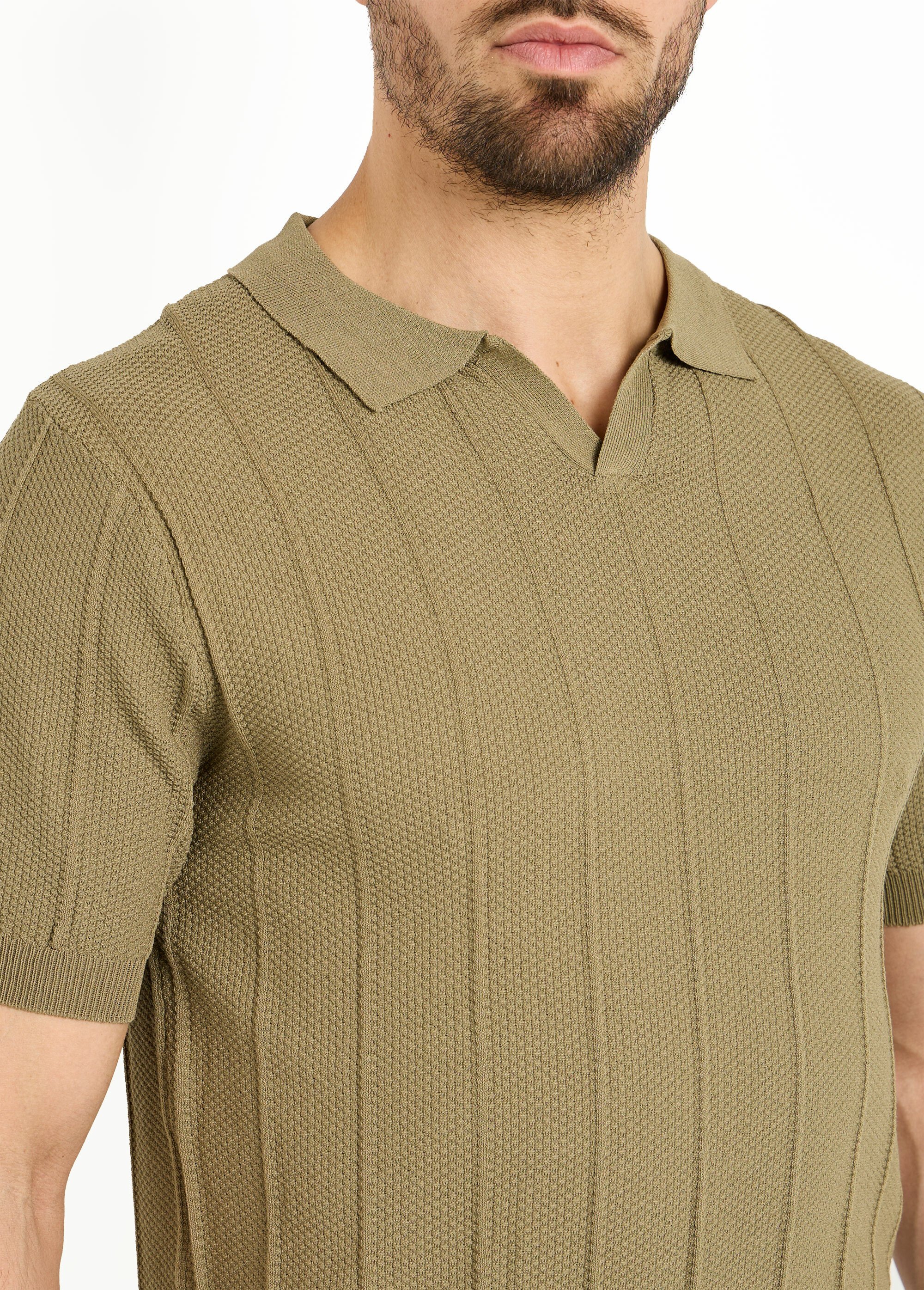 Pull fin en maille gaufrée avec col polo