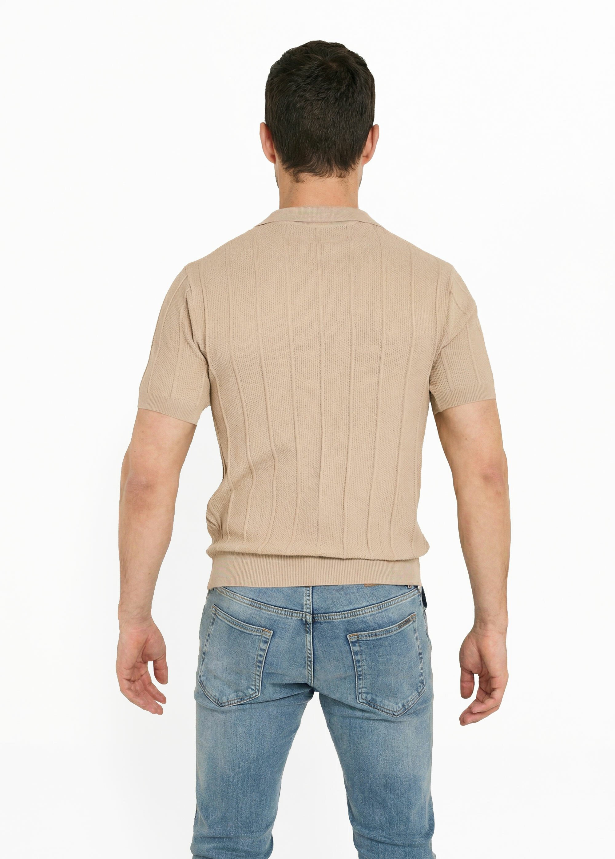 Pull fin en maille gaufrée avec col polo Marron LYSJ6919 DO1