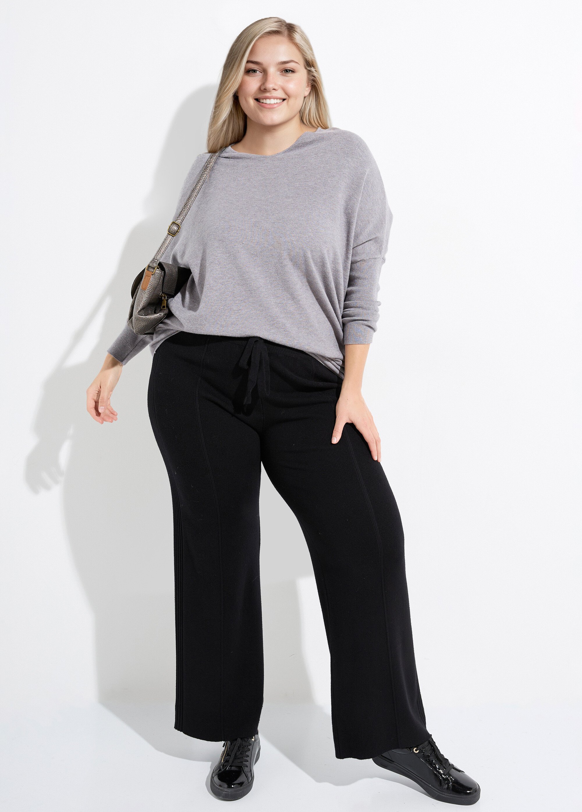 Pull maille fine jauge épaules descendues Femme Grande Taille Gris CHY-816 SI1