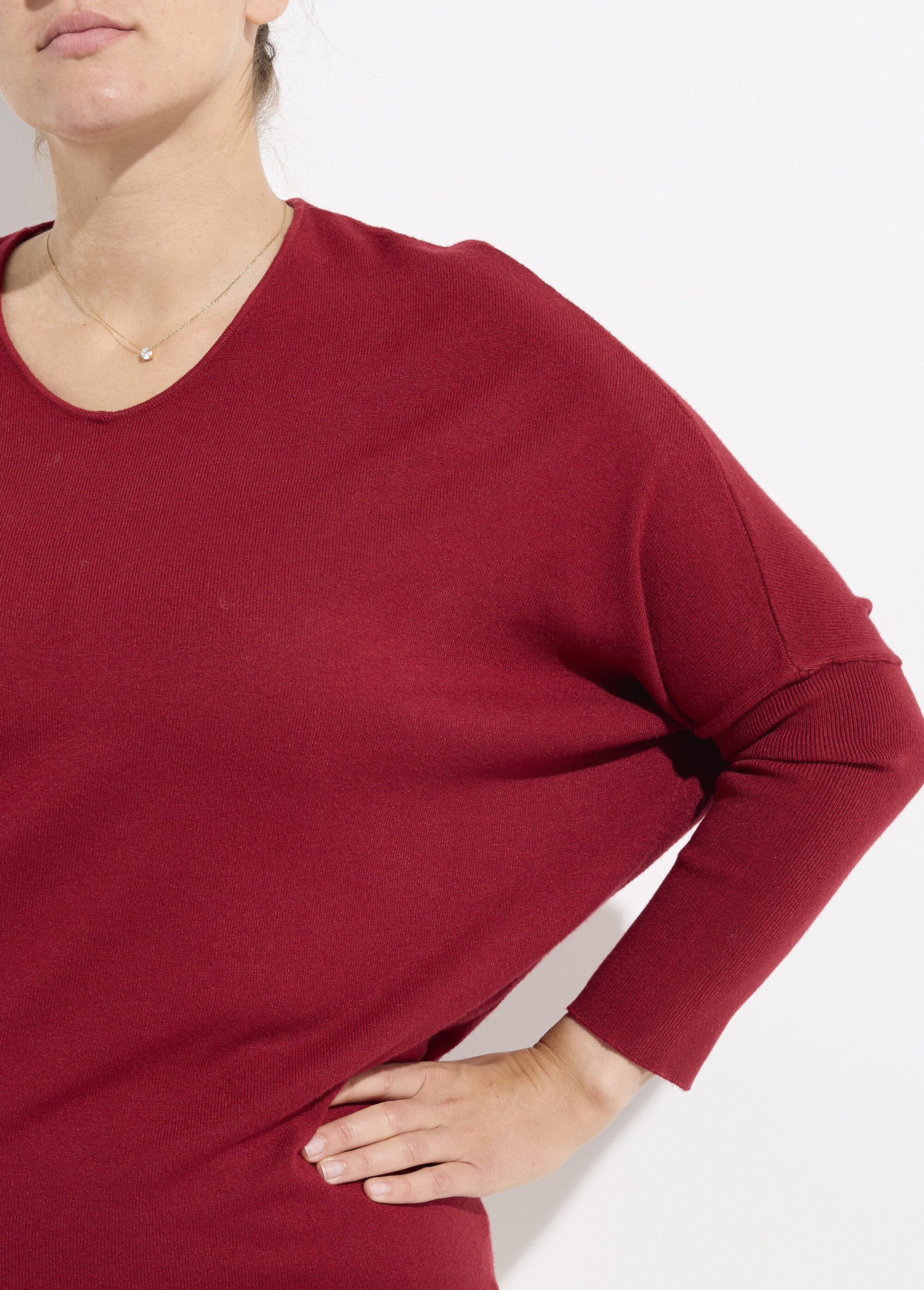 Pull maille fine jauge épaules descendues Femme Grande Taille Rouge CHY-816 DE1