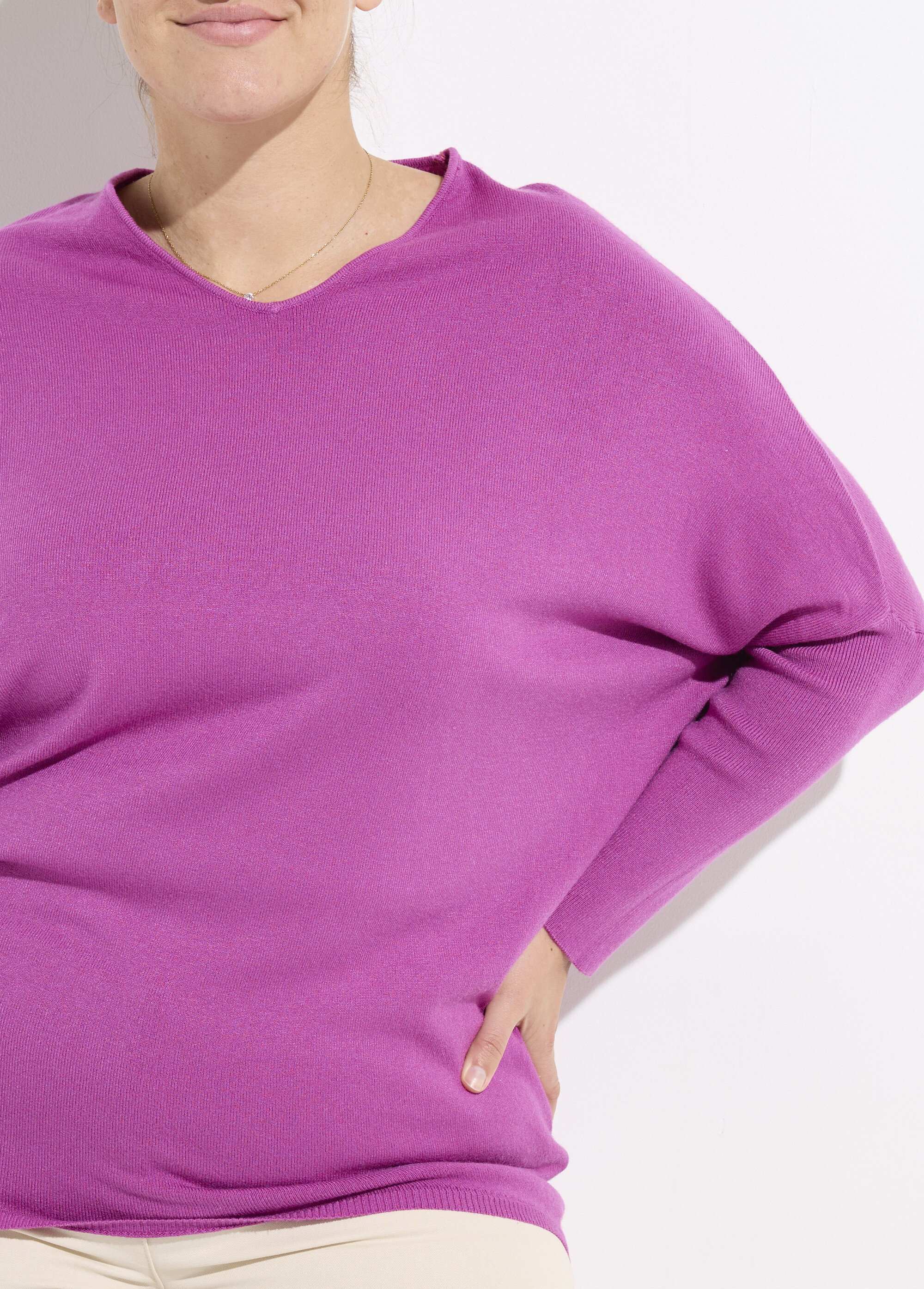 Pull maille fine jauge épaules descendues Femme Grande Taille Violet CHY-816 DE1
