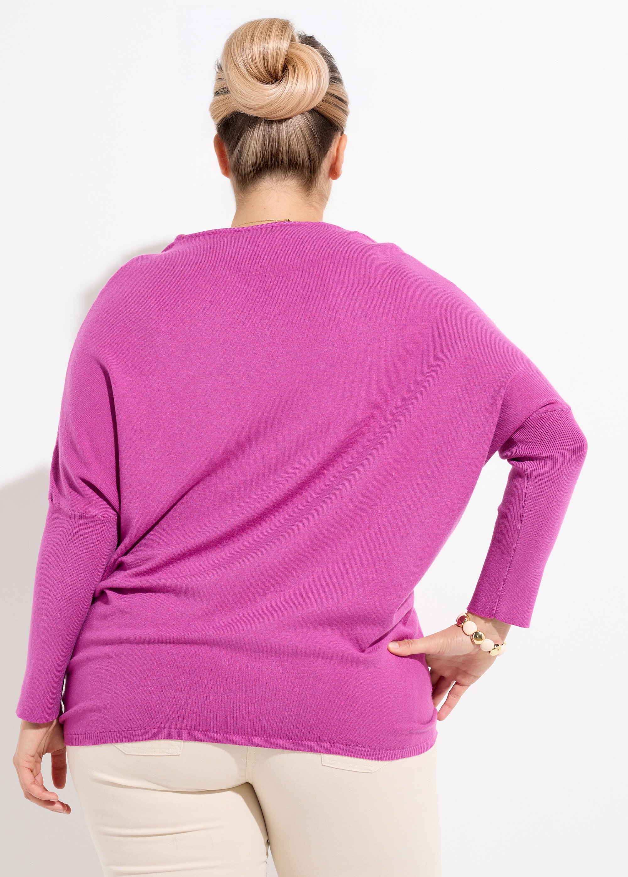 Pull maille fine jauge épaules descendues Femme Grande Taille Violet CHY-816 DO1