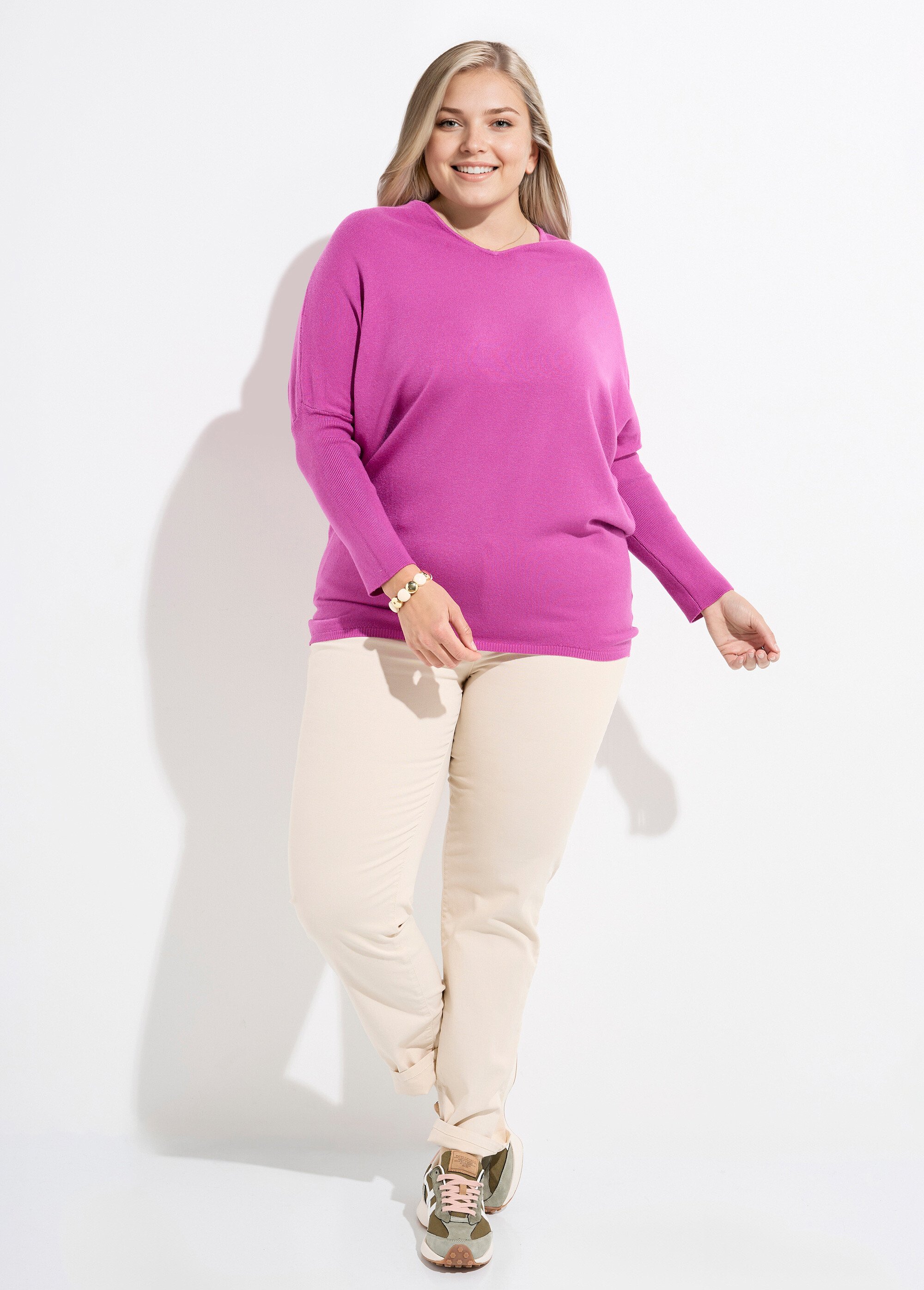 Pull maille fine jauge épaules descendues Femme Grande Taille Violet CHY-816 SF1