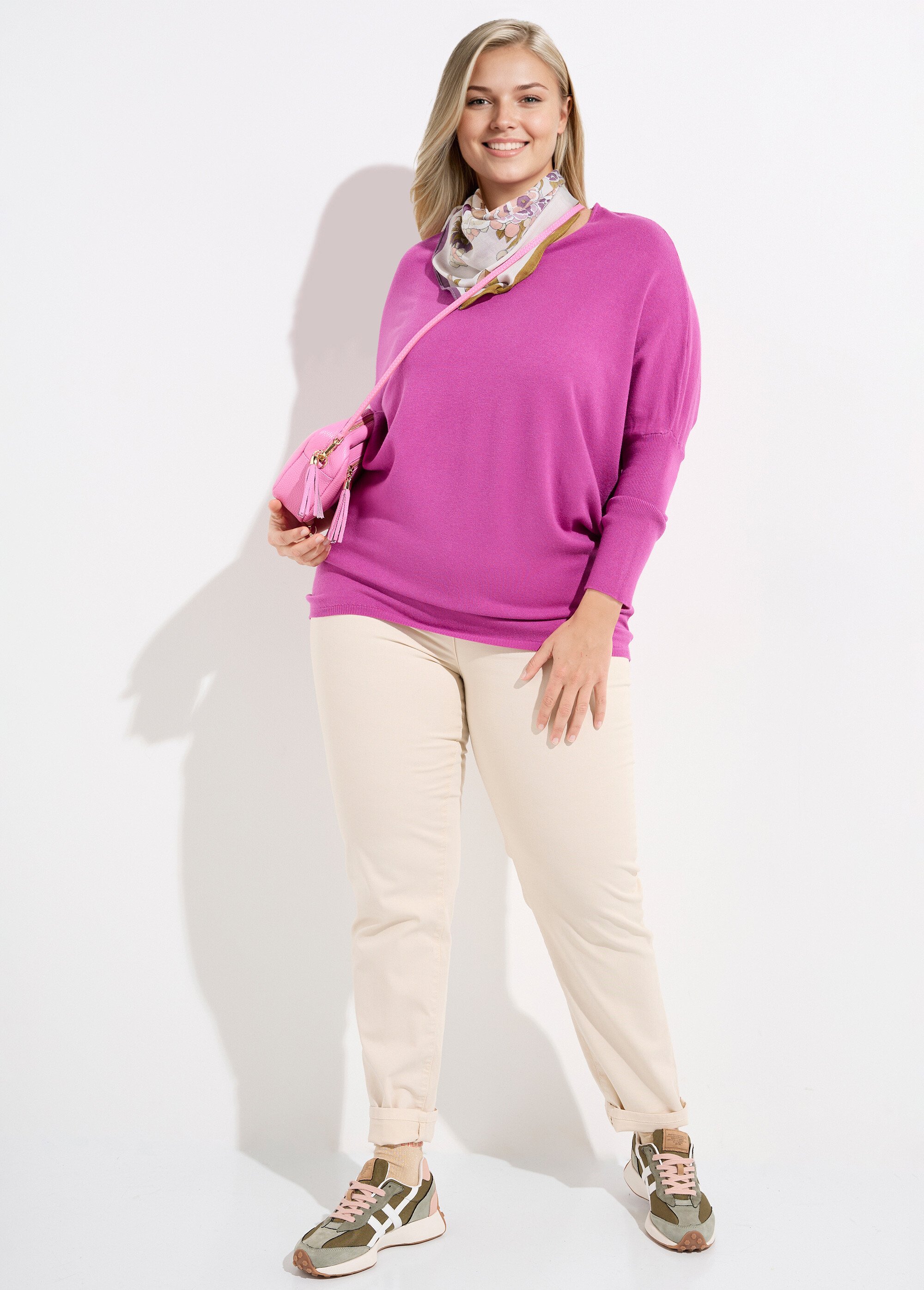 Pull maille fine jauge épaules descendues Femme Grande Taille Violet CHY-816 SI1