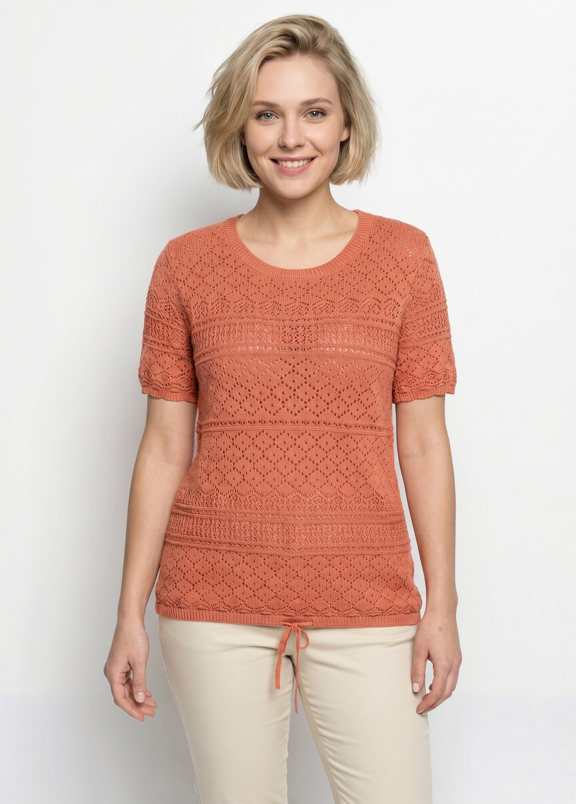 Pull manches courtes blousant ajouré col rond Femme Orange MAILLAS FA1