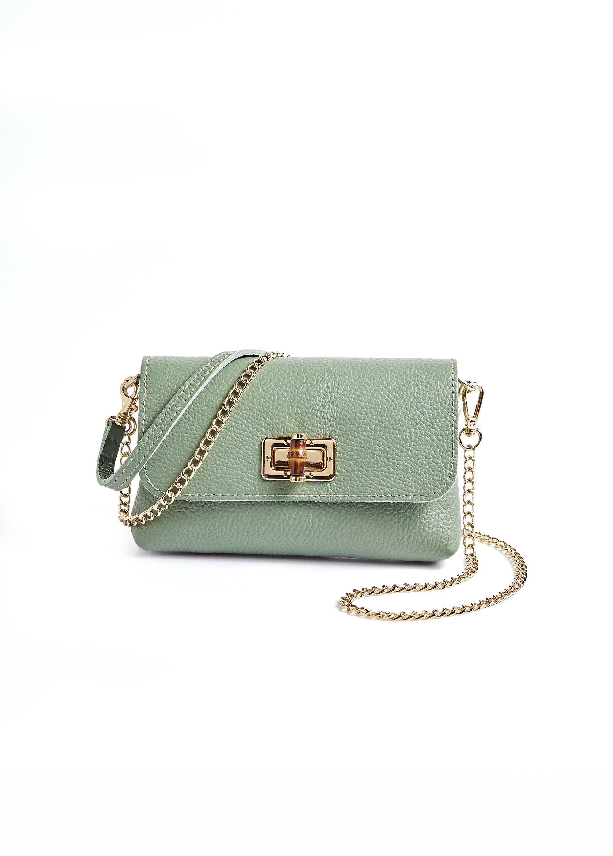 Sac pochette en cuir avec fermoir métal Femme Vert UMARO FA1