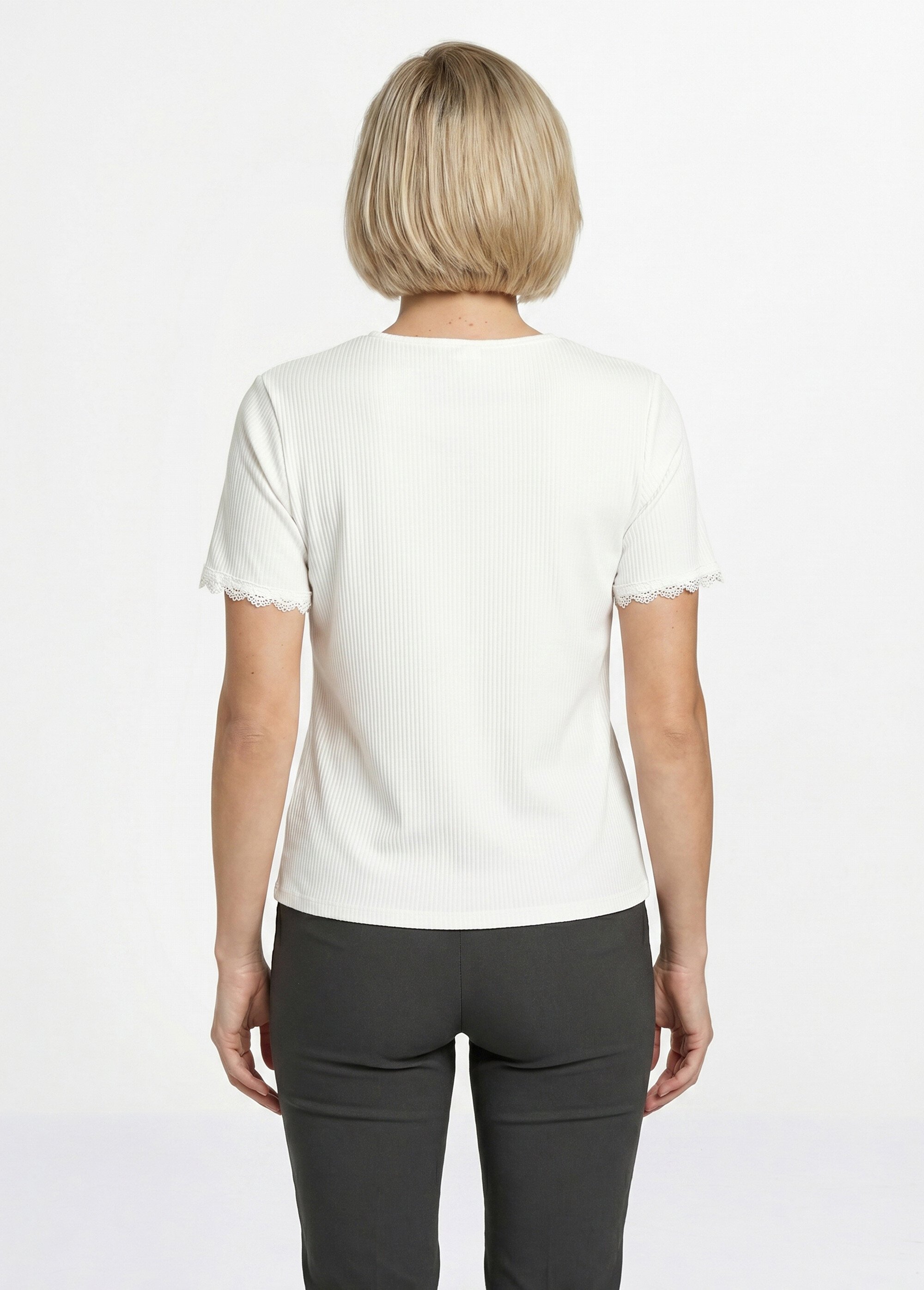 T-shirt col V manches courtes dentelle Femme Blanc CACHOU DO1