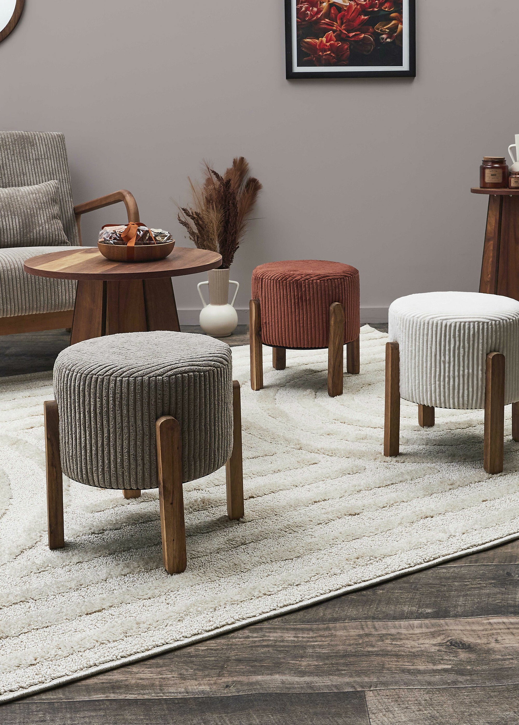 Tabouret d’appoint velours cotelé 2T MARRON CMP-HD0335 SI2