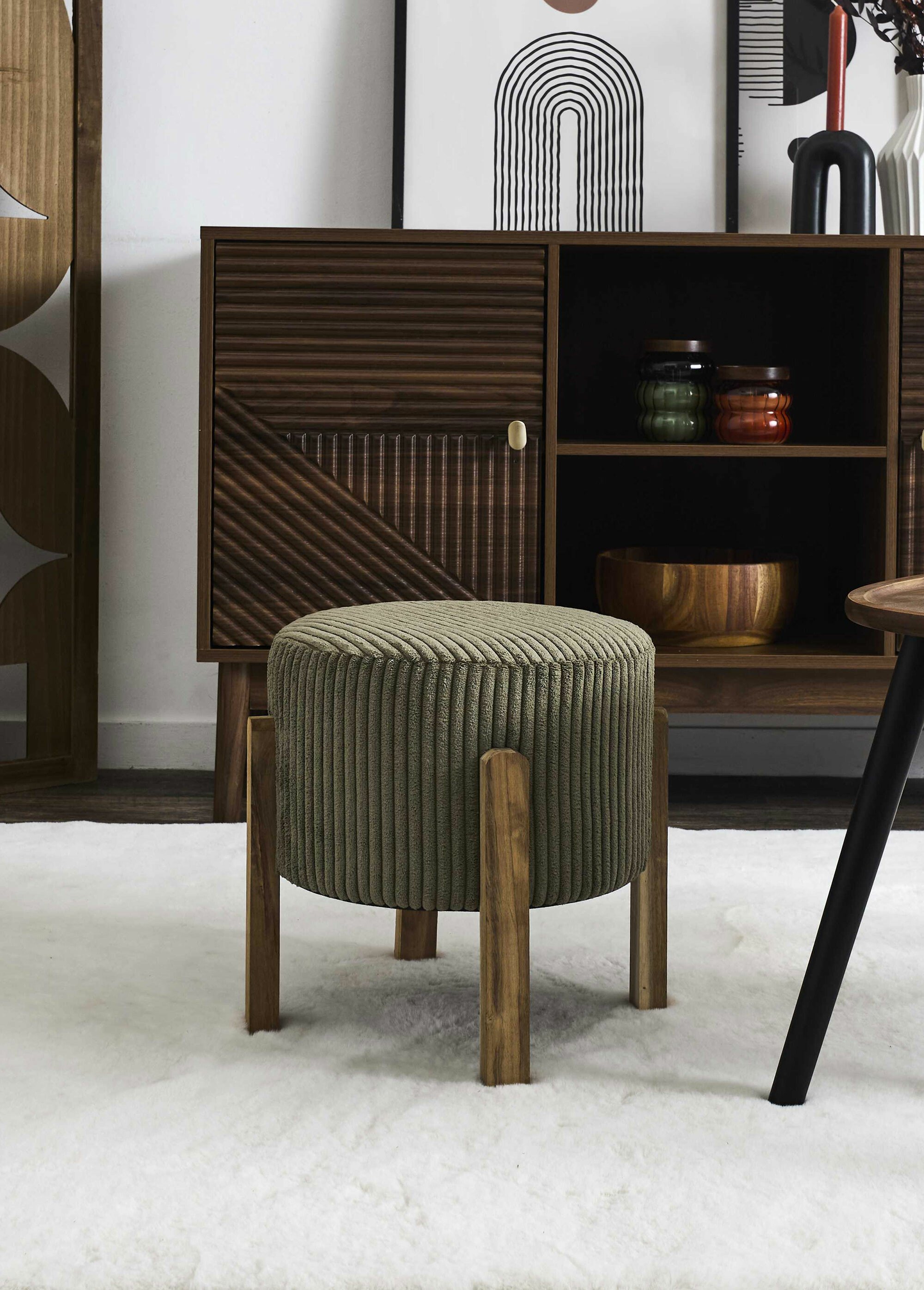 Tabouret d’appoint velours cotelé 2T VERT CMP-HD0335 SI1